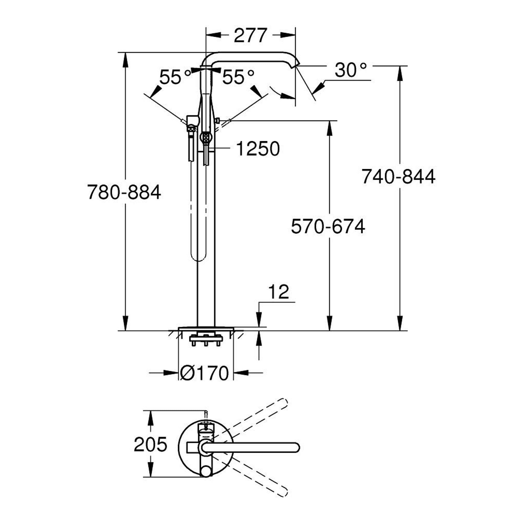 Grohe Essence Yerden Küvet Bataryası (Sıva Üstü Grubu) Krom 25248001