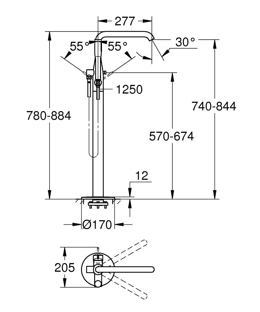 Grohe Essence Yerden Küvet Bataryası (Sıva Üstü Grubu), Fırçalı Altın 25248GN1