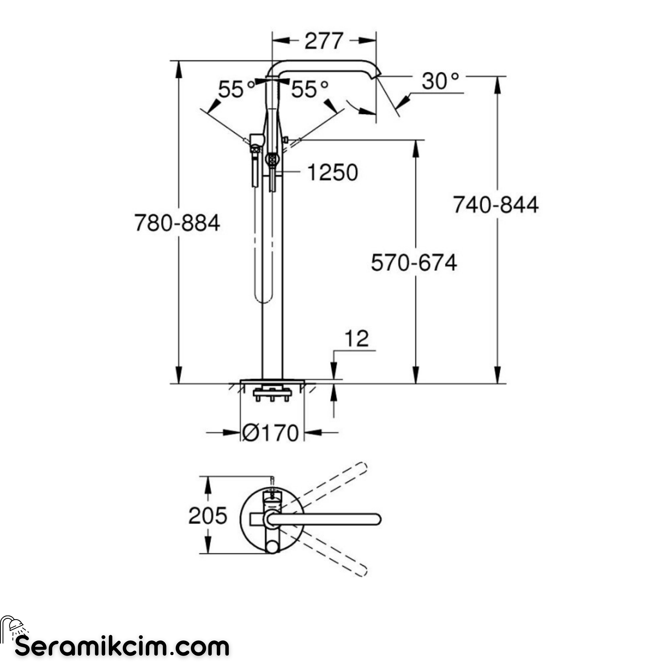 Grohe Essence Yerden Küvet Bataryası (Sıva Üstü Grubu), Fırçalı Sert Grafit 25248AL1