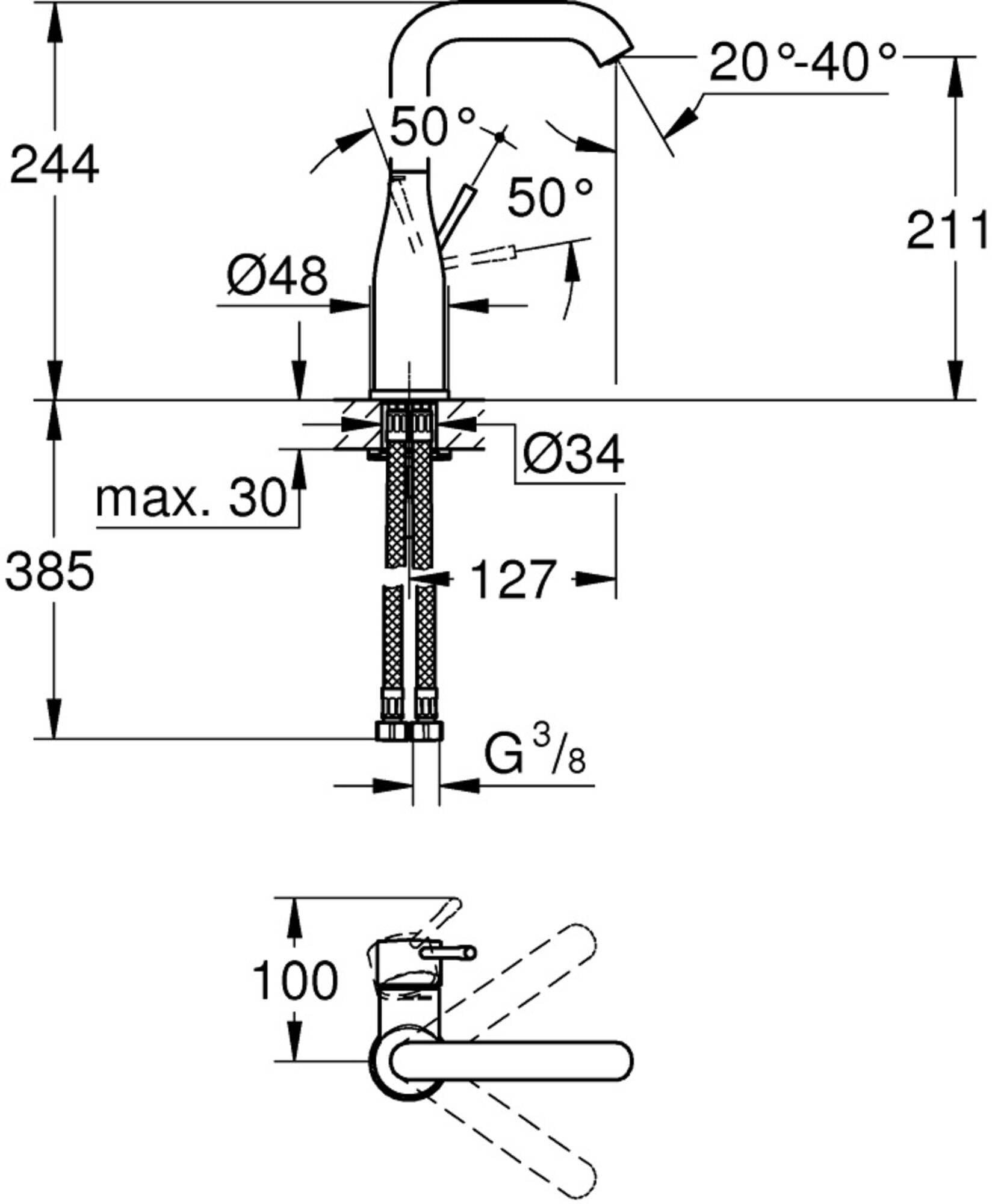 Grohe Essence Yüksek Lavabo Bataryası (L-Boy) Mat Siyah - 24177KF1