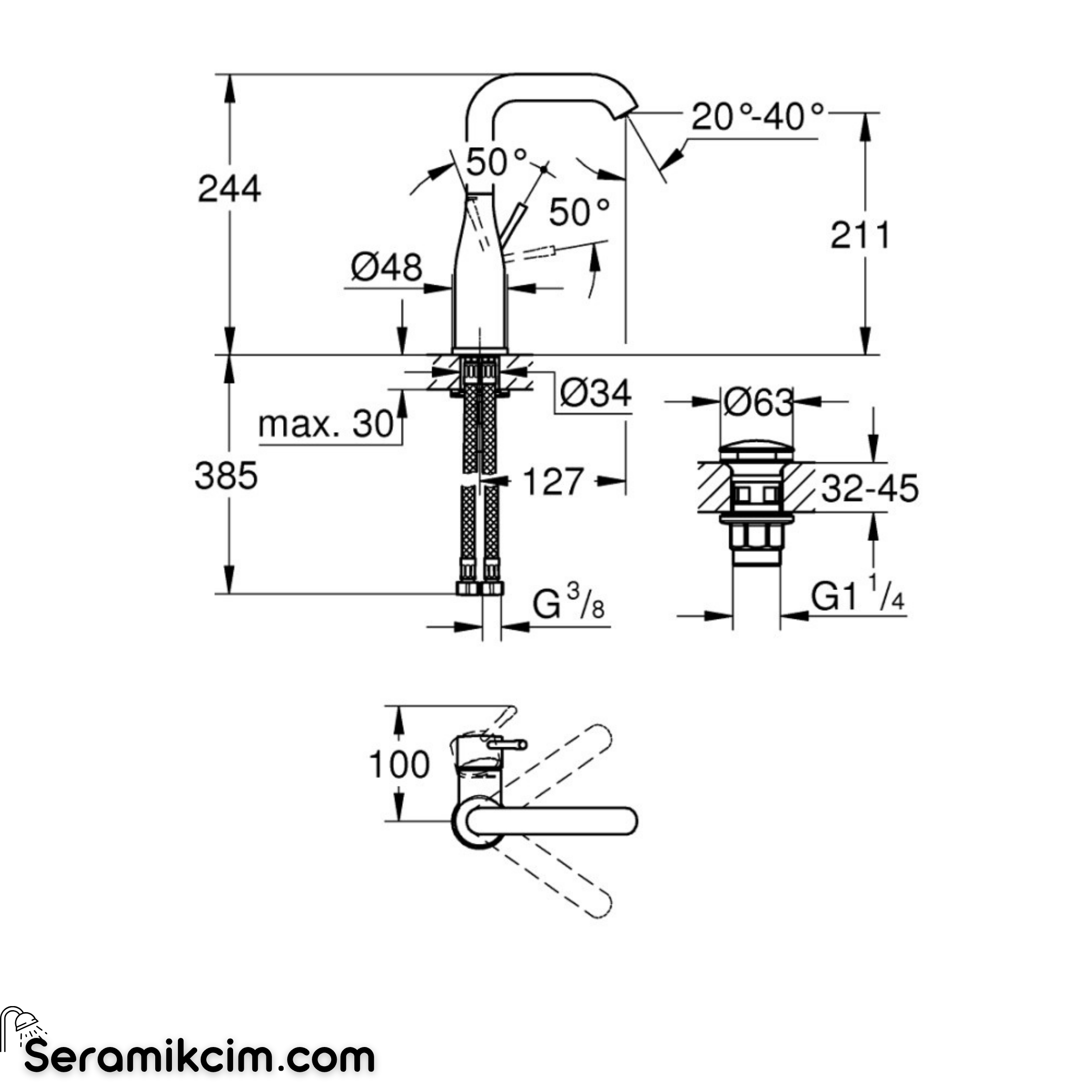 Grohe Essence Yüksek Lavabo Bataryası (L-Boy) Krom 24182001
