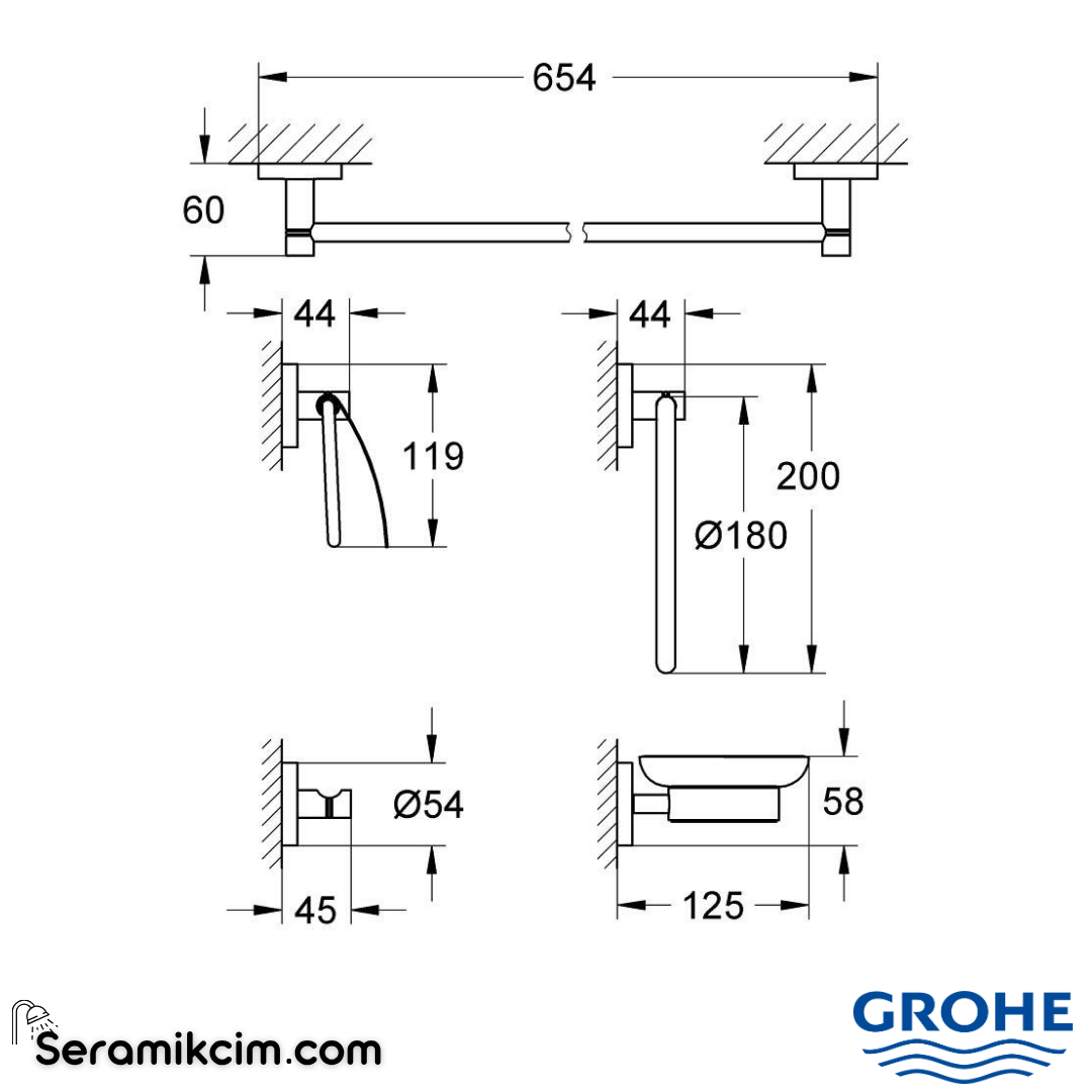 Grohe Essentials Beşli Banyo Aksesuar Seti Krom 40344001 - 40344001