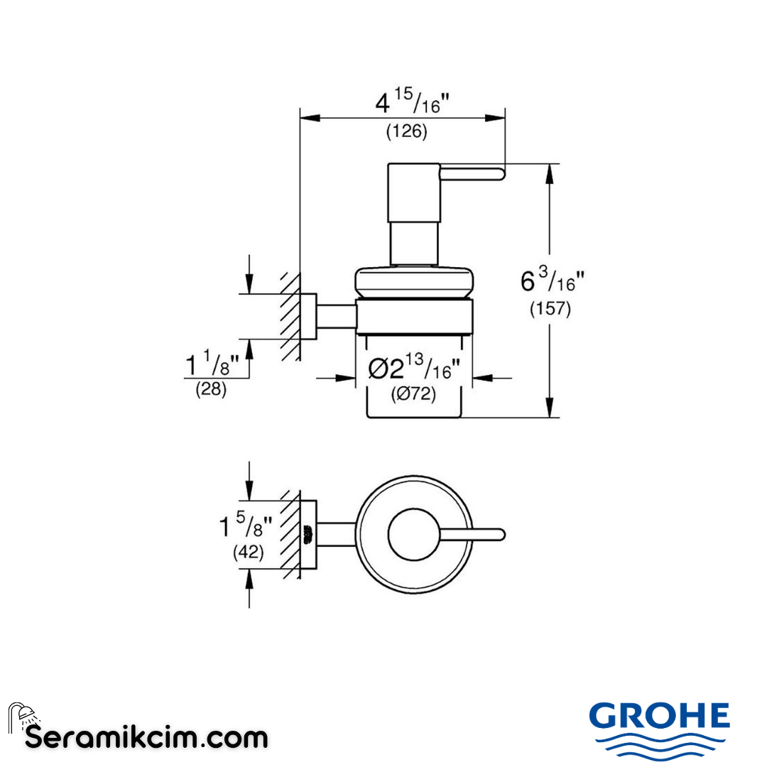 Grohe Essentials Cube Duvardan Sıvı Sabunluk, Cam Hazneli Krom 40756001 - 40756001