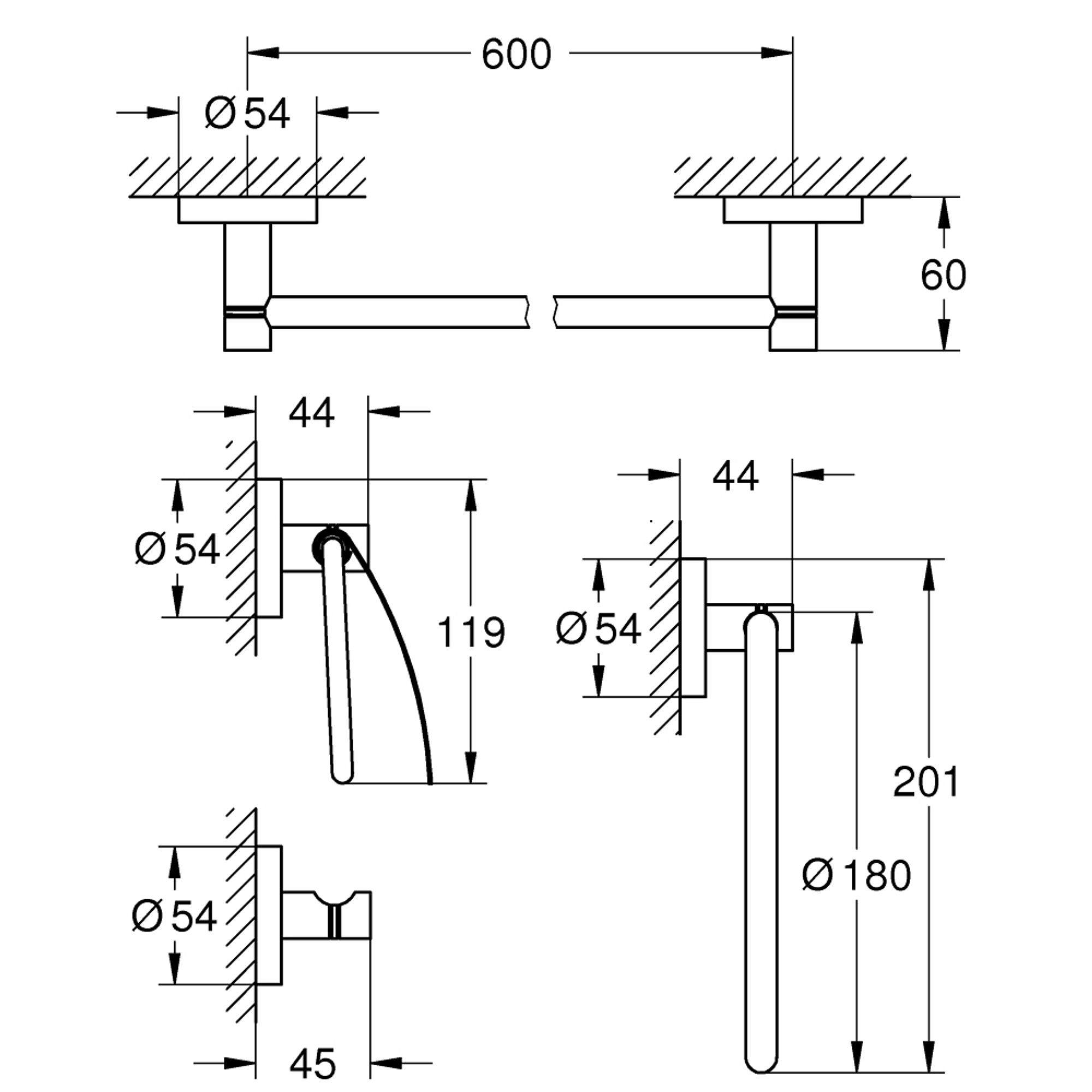 Grohe Essentials Dörtlü Banyo Aksesuar Seti Krom 40776001