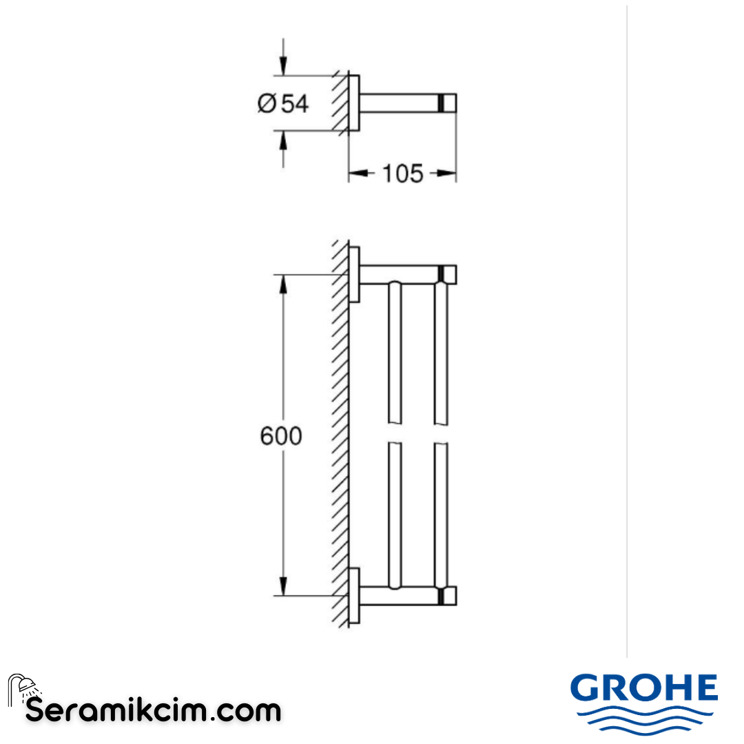 Grohe Essentials Double Towel Bar 600mm 40802DA1