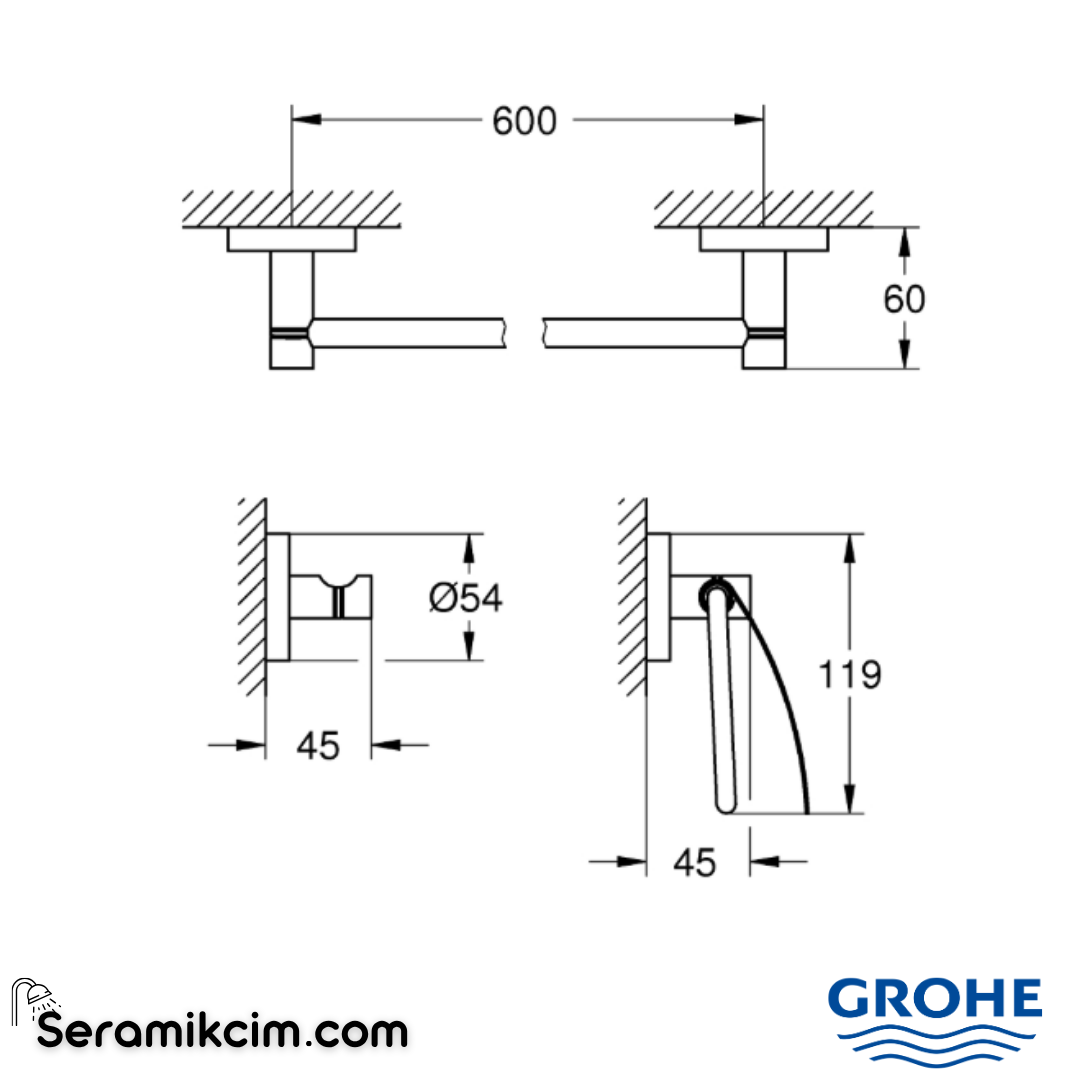 Grohe Essentials Üçlü Aksesuar Seti Krom 40775001