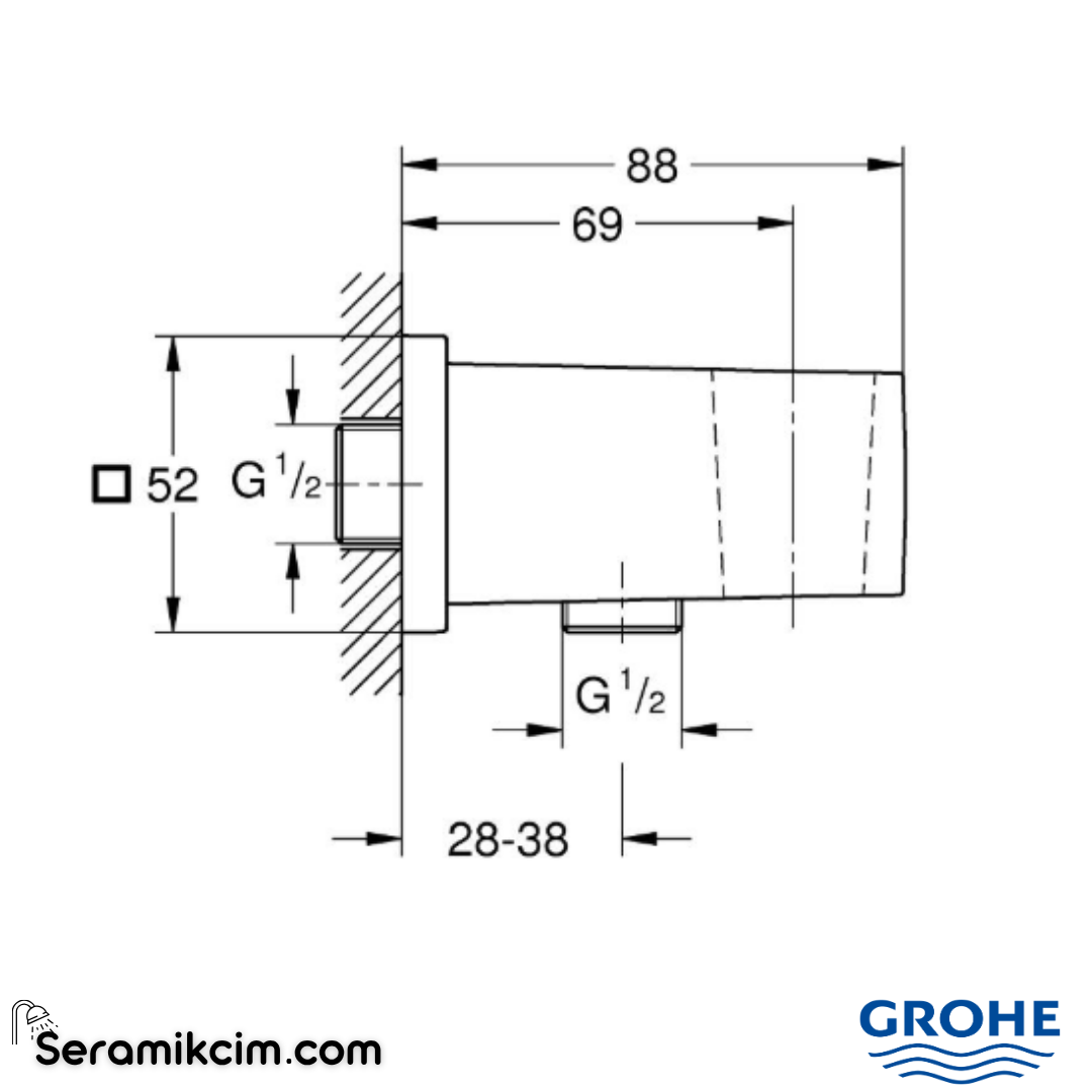 Grohe Euphoria Cube Askılı Duş Çıkış Dirseği, Sert Grafit 26370A00