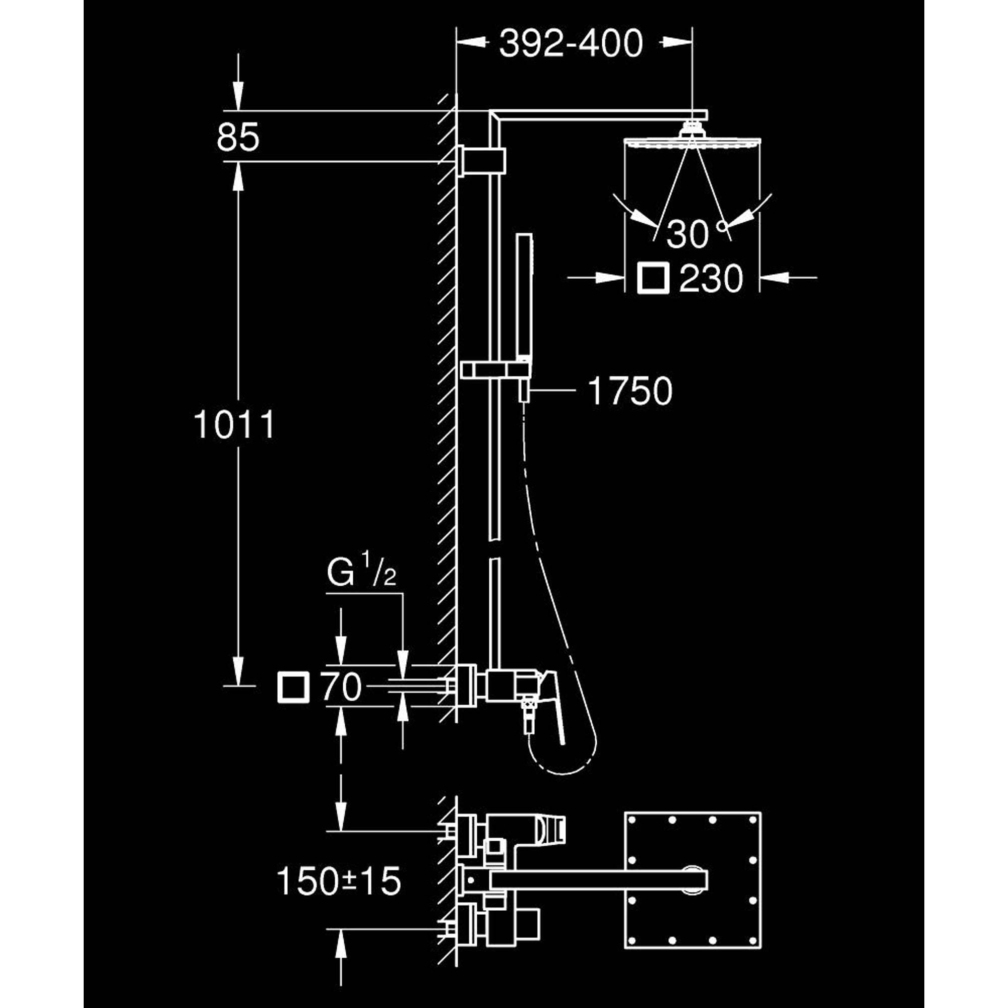 Grohe Euphoria Cube System 230 Duvardan Bataryalı Duş Sistemi Krom 23147001