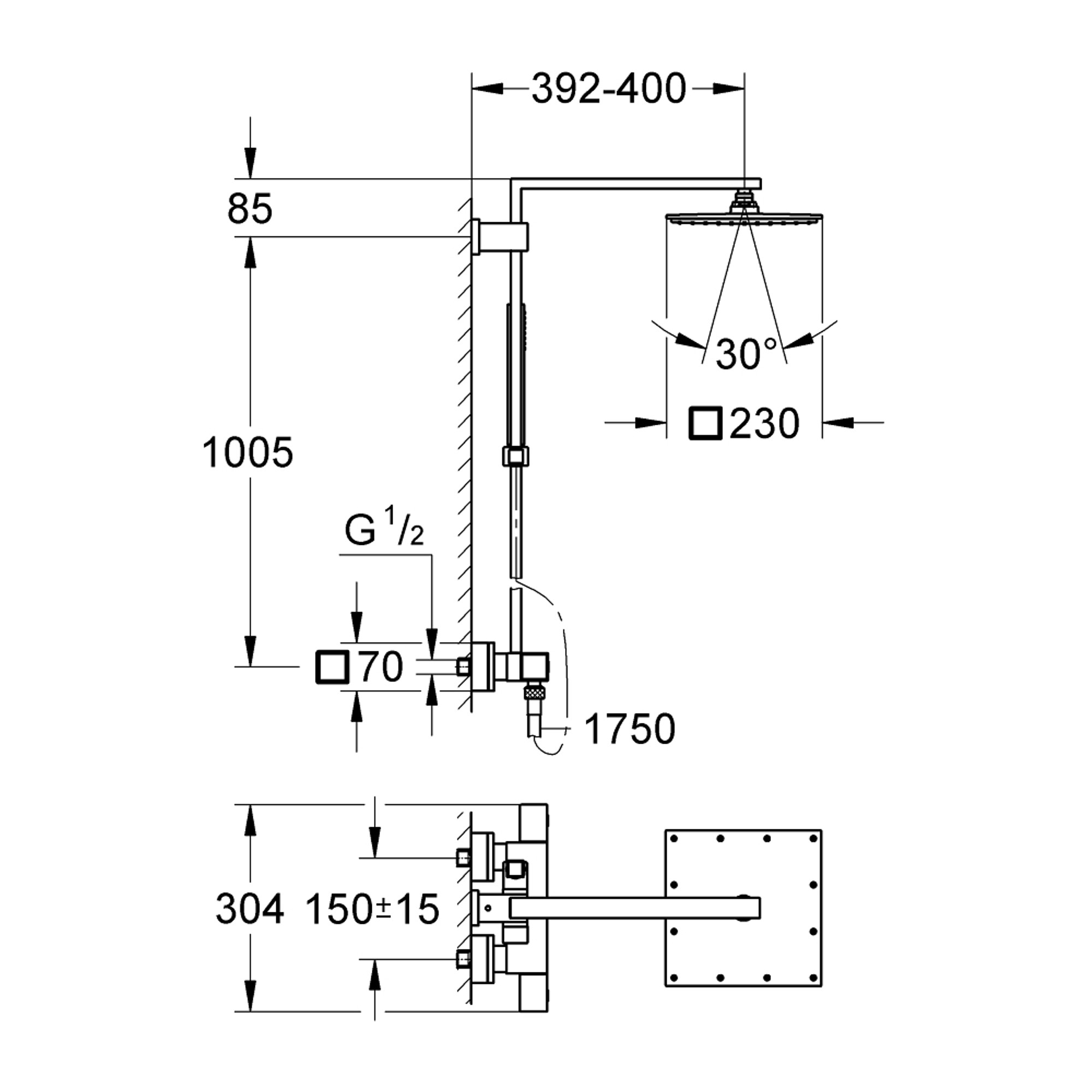 Grohe Euphoria Cube System 230 Duvardan Termostatik Duş Sistemi Krom 26087000