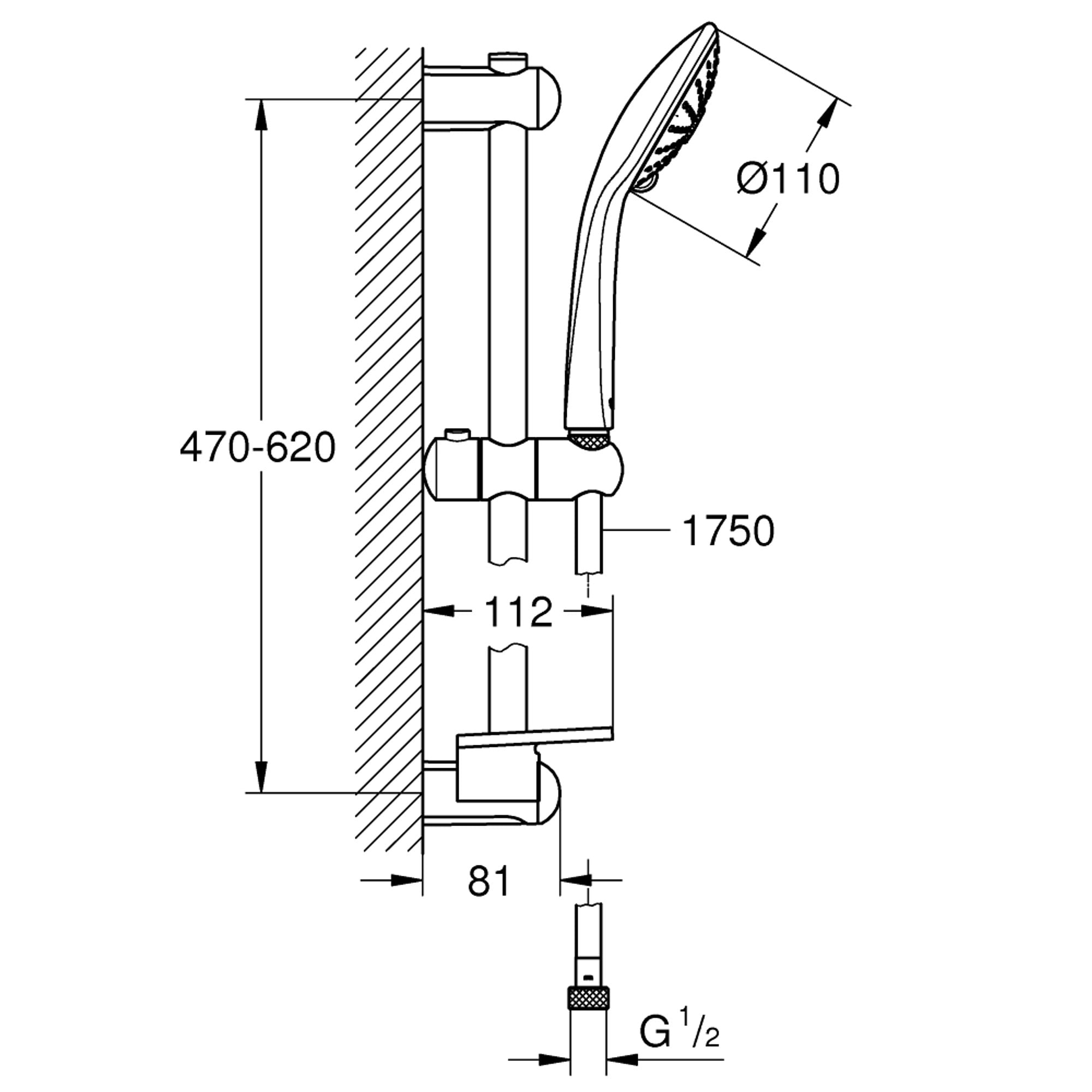 Grohe Euphoria Massage Duş Seti 60 cm Sürgülü 11 cm El Duşlu 3 Fonksiyonlu Krom 27231001