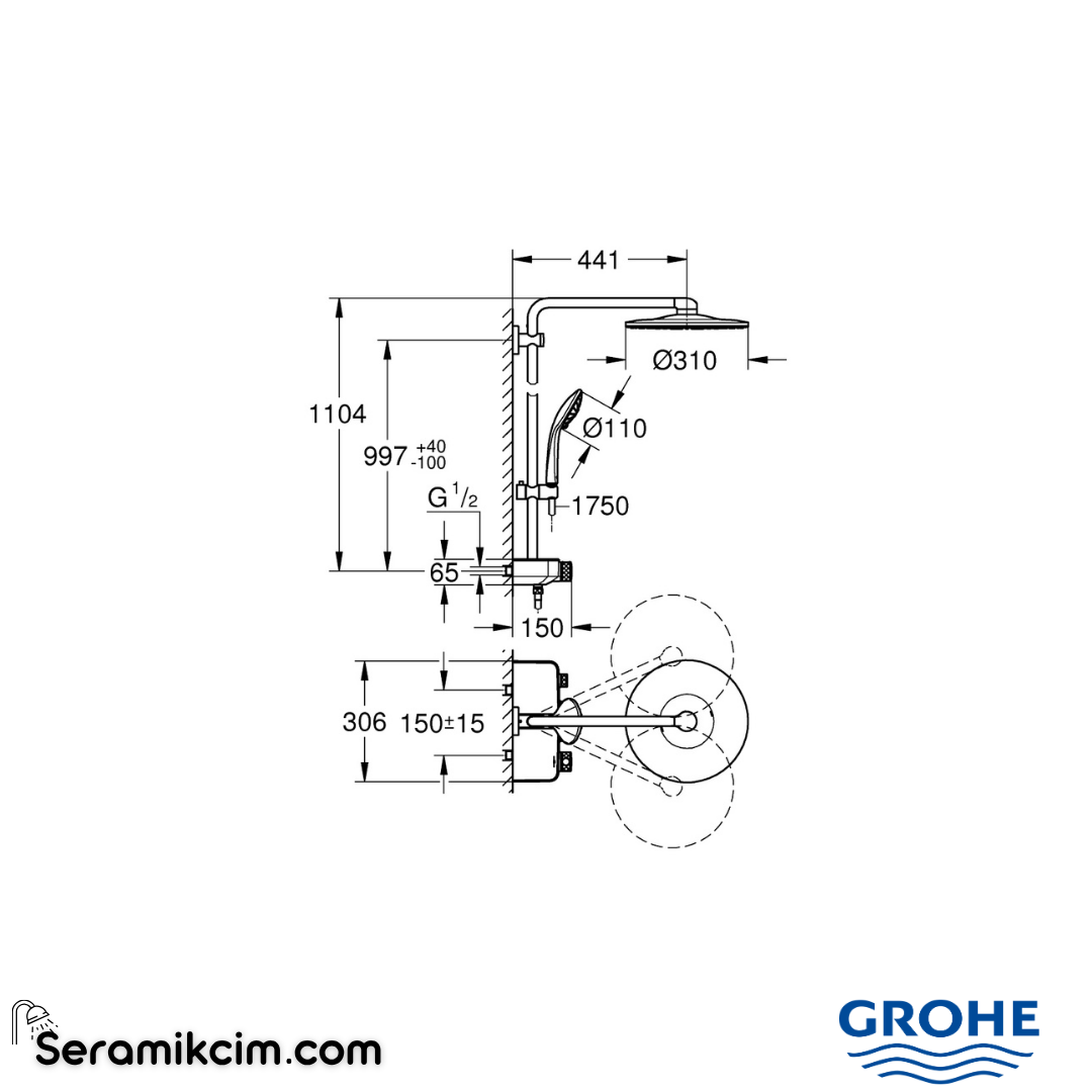 Grohe Euphoria SmartControl 310 Duo Duş Sistemi, Duvara Monte, Termostatik Bataryalı Duş Kolonu, Parlak Altın 26507GL0 - 26507GL0