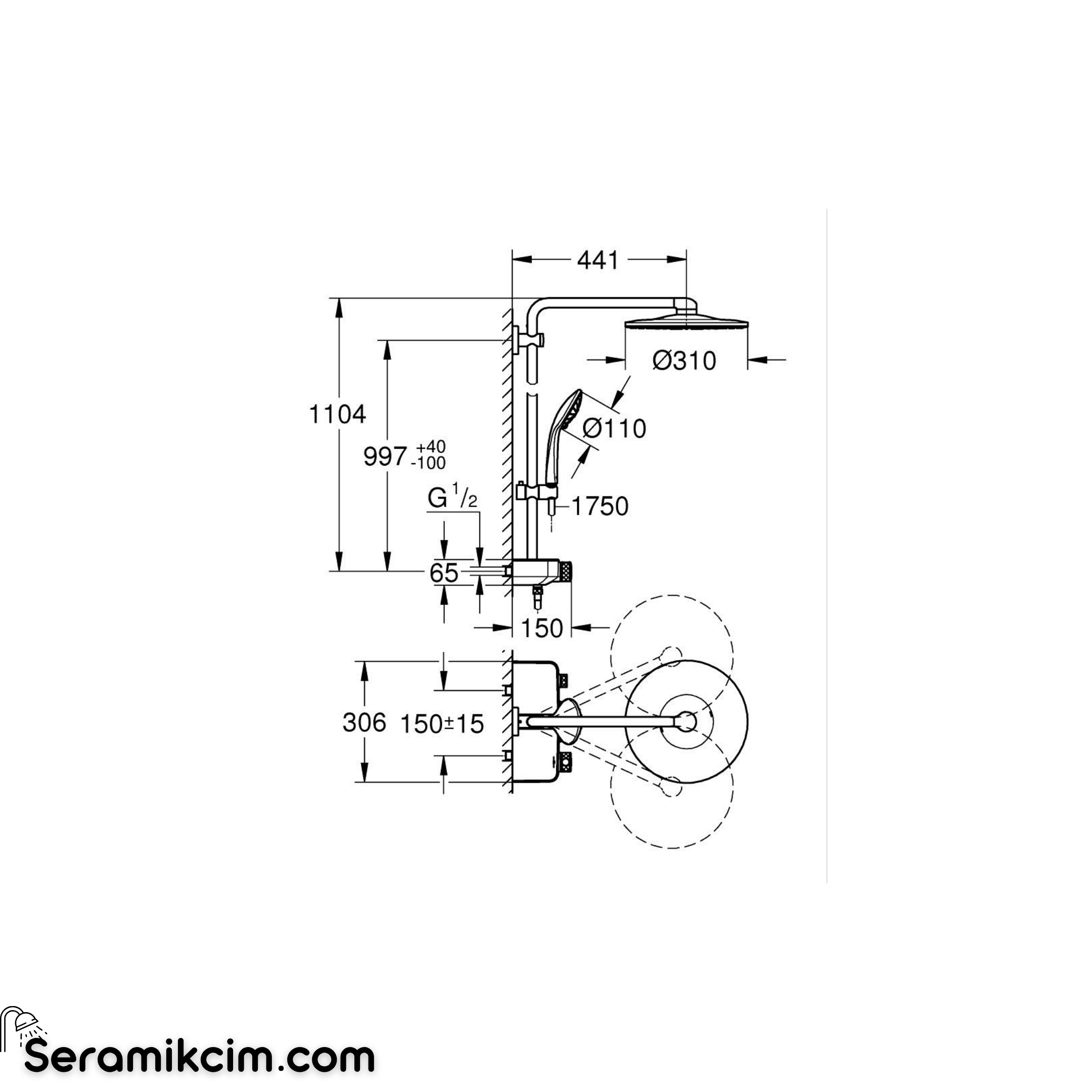 Grohe Euphoria SmartControl 310 Duo Duş Sistemi, Duvara Monte, Termostatik Bataryalı Duş Kolonu, Fırçalı Bakır 26507DL0