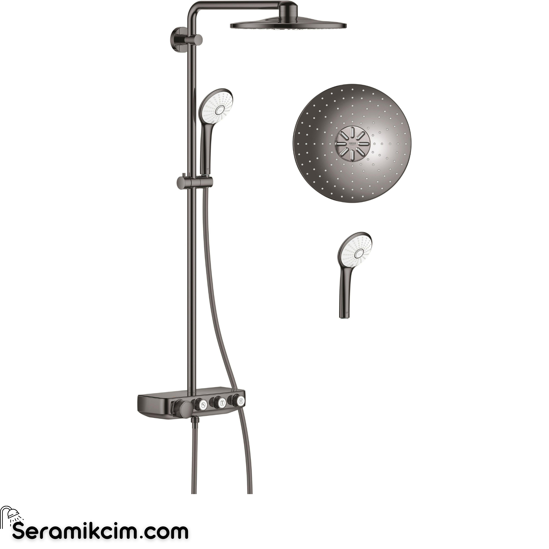 Grohe Euphoria SmartControl 310 Duo Duş Sistemi Duvara Monte Termostatik Bataryalı Duş Kolonu Sert Grafit 26507A00