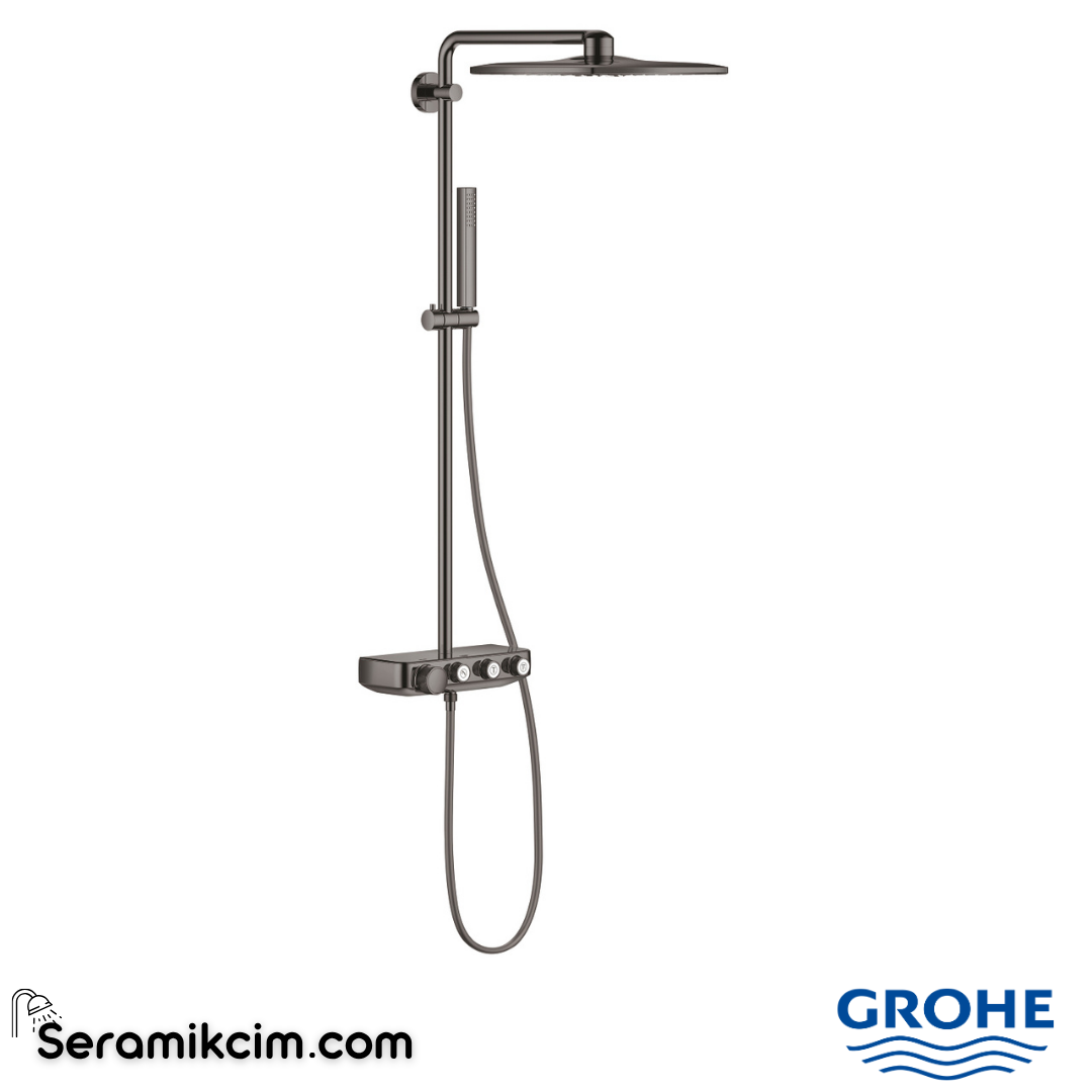 Grohe Euphoria SmartControl System 310 Cube Duo Duvara Monte Termostatik Bataryalı Duş Sistemi, Sert Grafit 26508A00