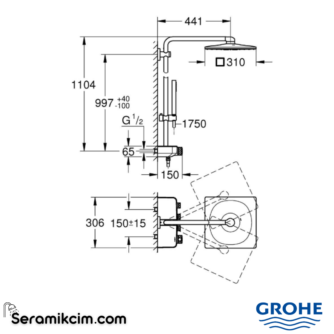 Grohe Euphoria SmartControl System 310 Cube Duo Duvara Monte Termostatik Bataryalı Duş Kolonu Krom 26508000