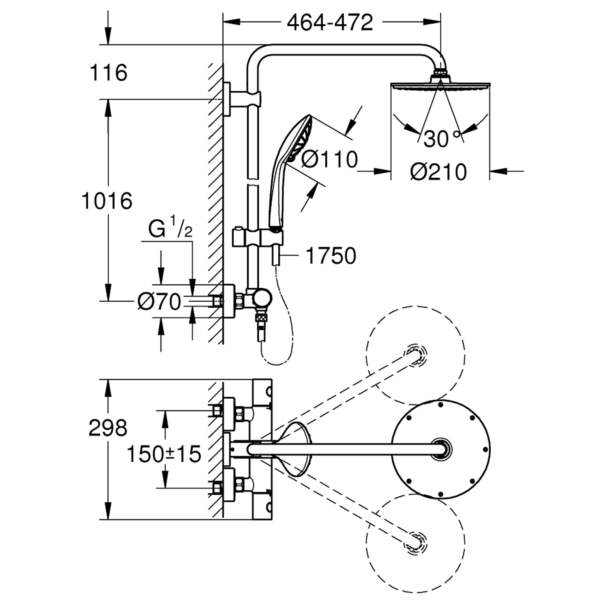 Grohe Euphoria System 210 Duvardan Termostatik Duş Sistemi Krom 26383000