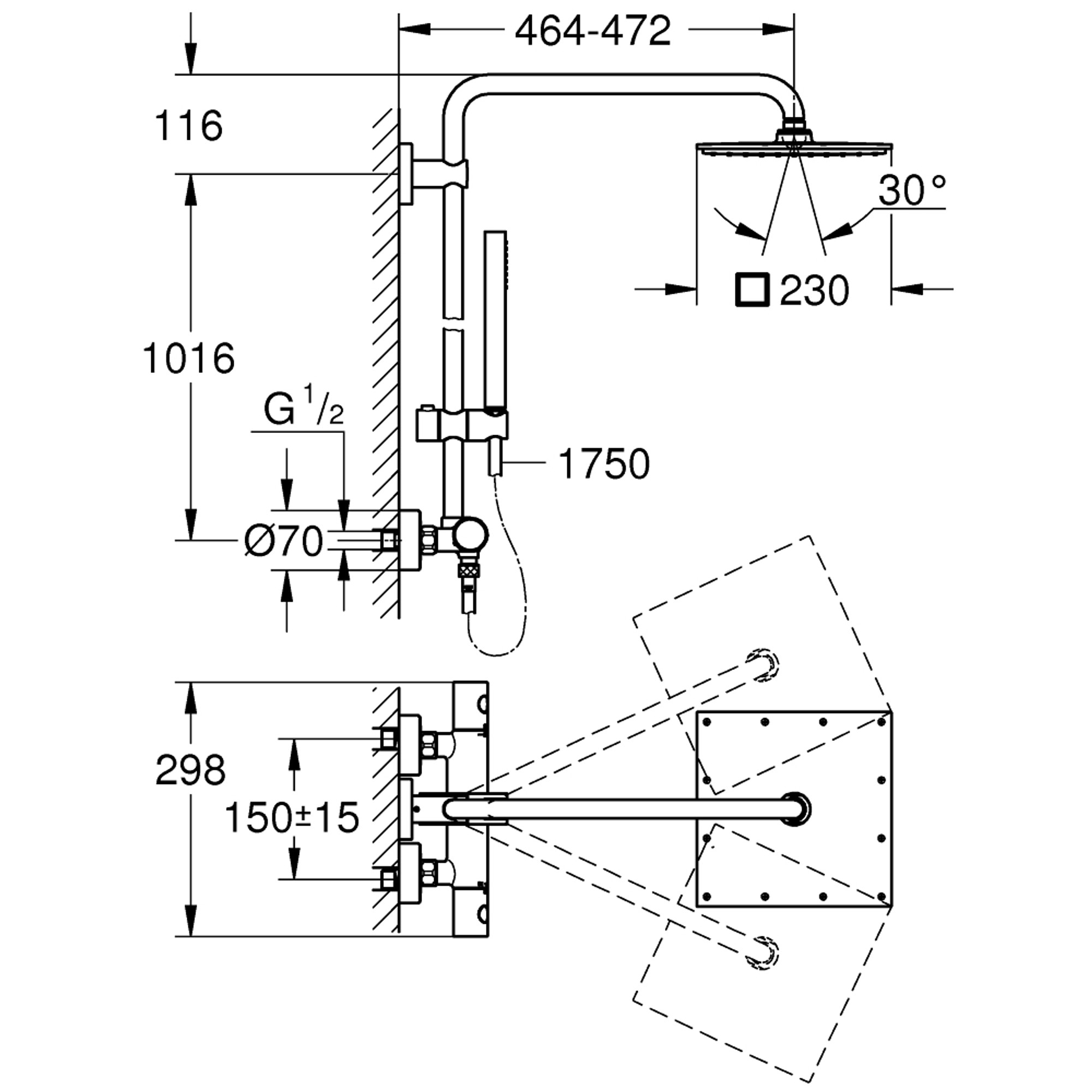 Grohe Euphoria System 230 Duvardan Termostatik Duş Sistemi Krom 26187000