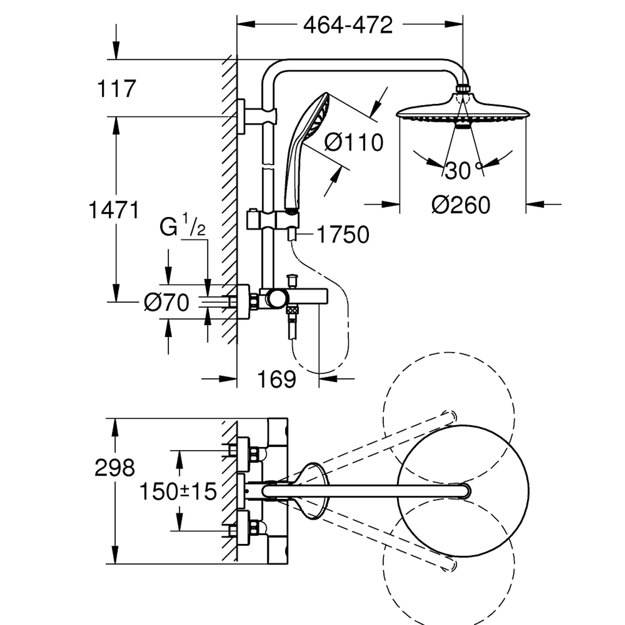 Grohe Euphoria System 260 Duvardan Termostatik Banyo Duş Sistemi Krom 27475001
