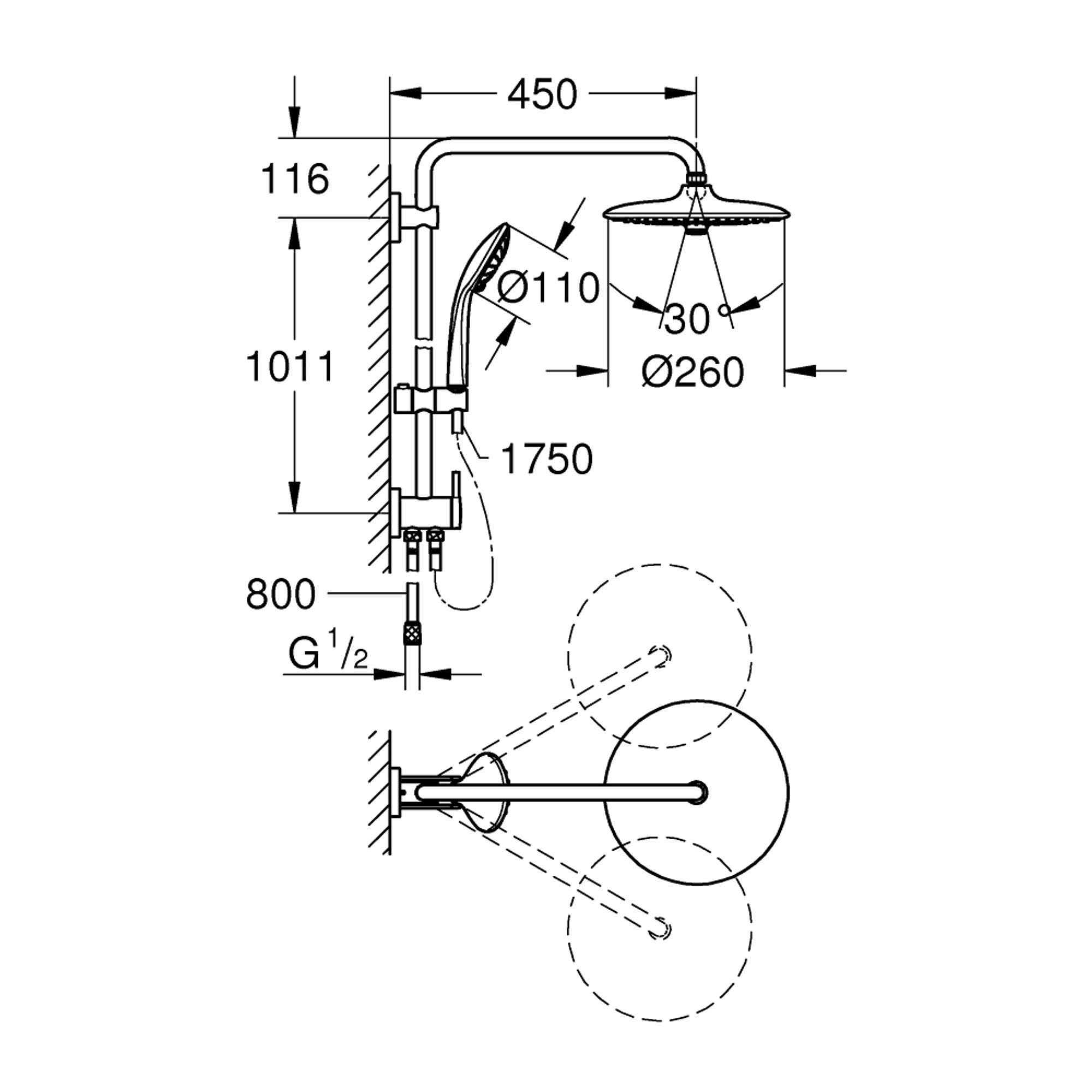 Grohe Euphoria System 260 Duvardan Yönlendiricili Duş Sistemi Krom 27421002