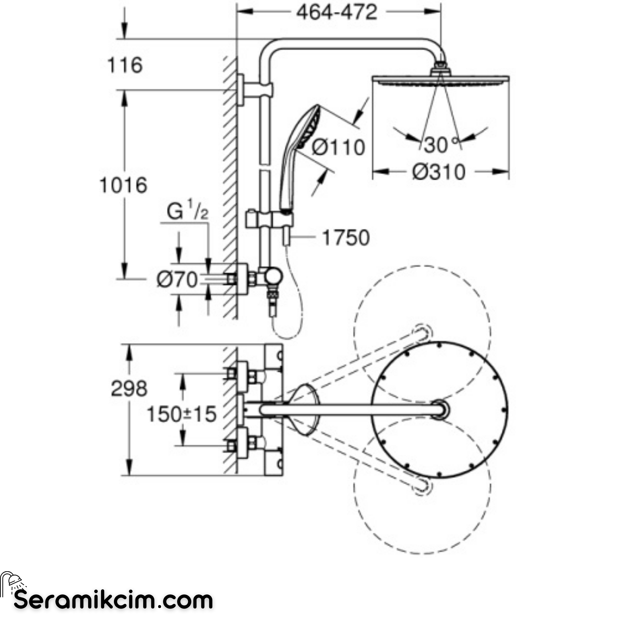 Grohe Euphoria System Duvara monte termostatik bataryalı duş sistemi 26075AL0