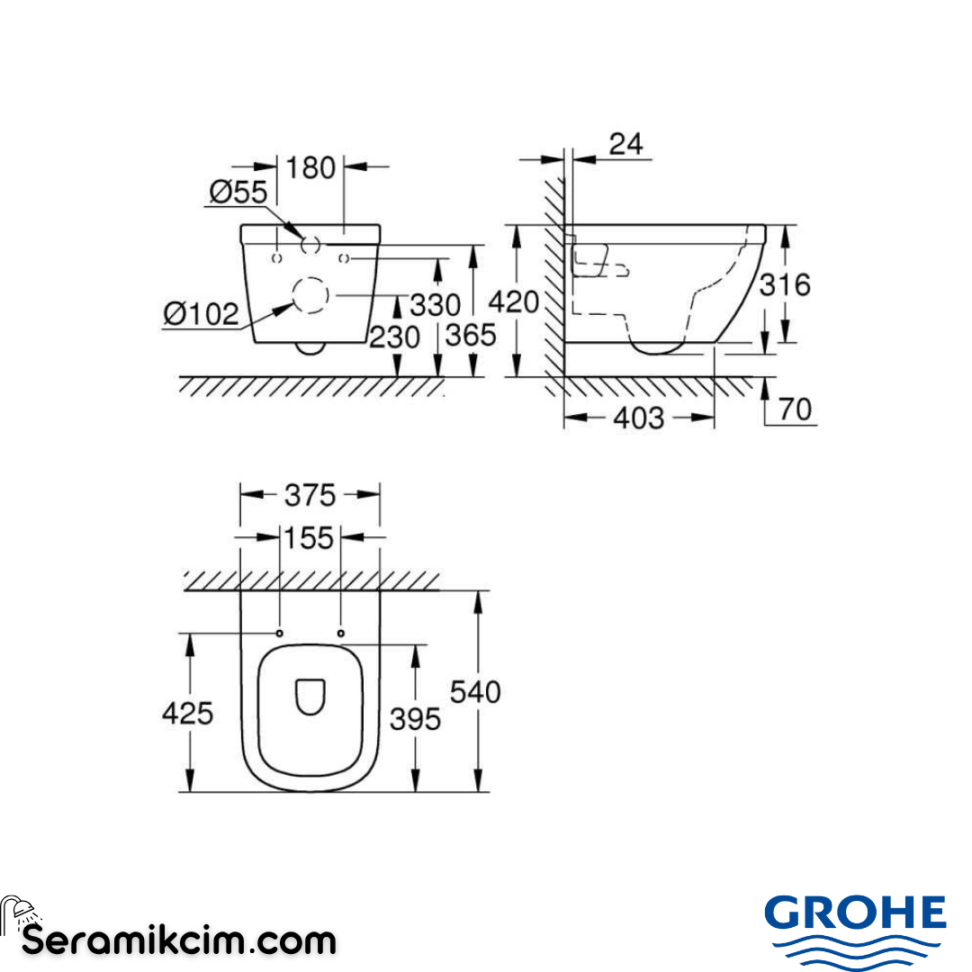 Grohe Euro Ceramic Asma Klozet Basic 39538000