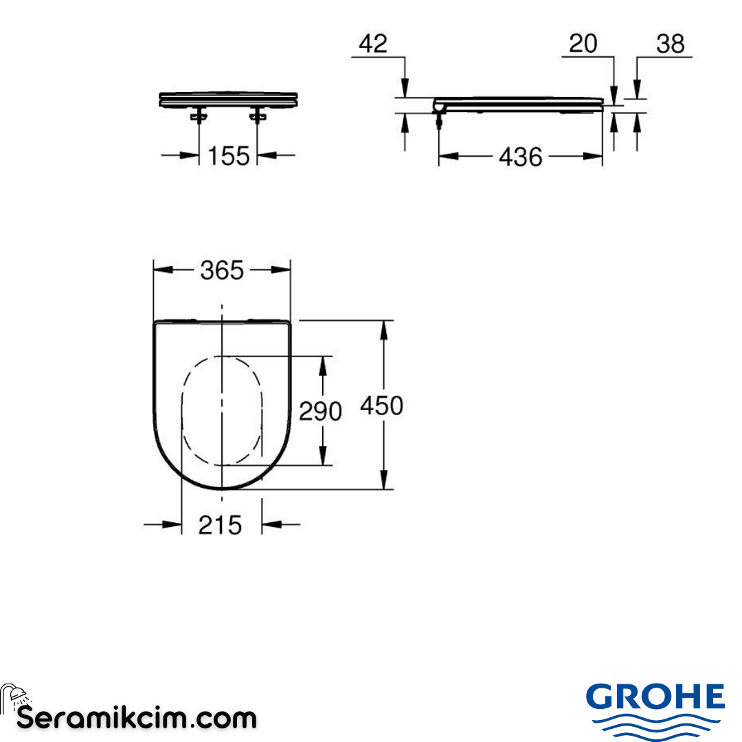 Grohe Euro Ceramic Klozet Kapağı Yavaş Kapanır Beyaz 102500SH00