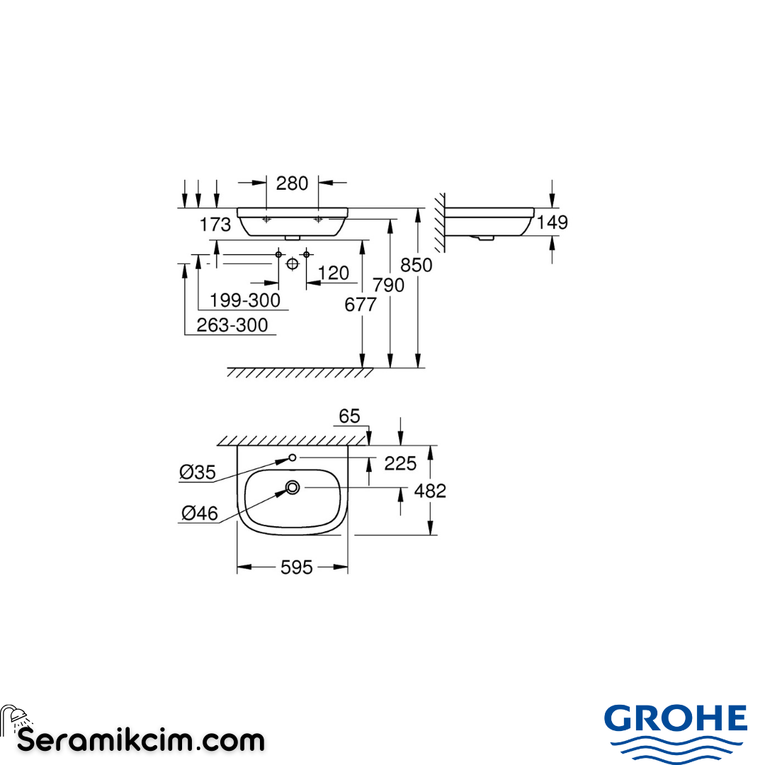 Grohe Euro Ceramic lavabo duvardan 60cm Beyaz 39335000