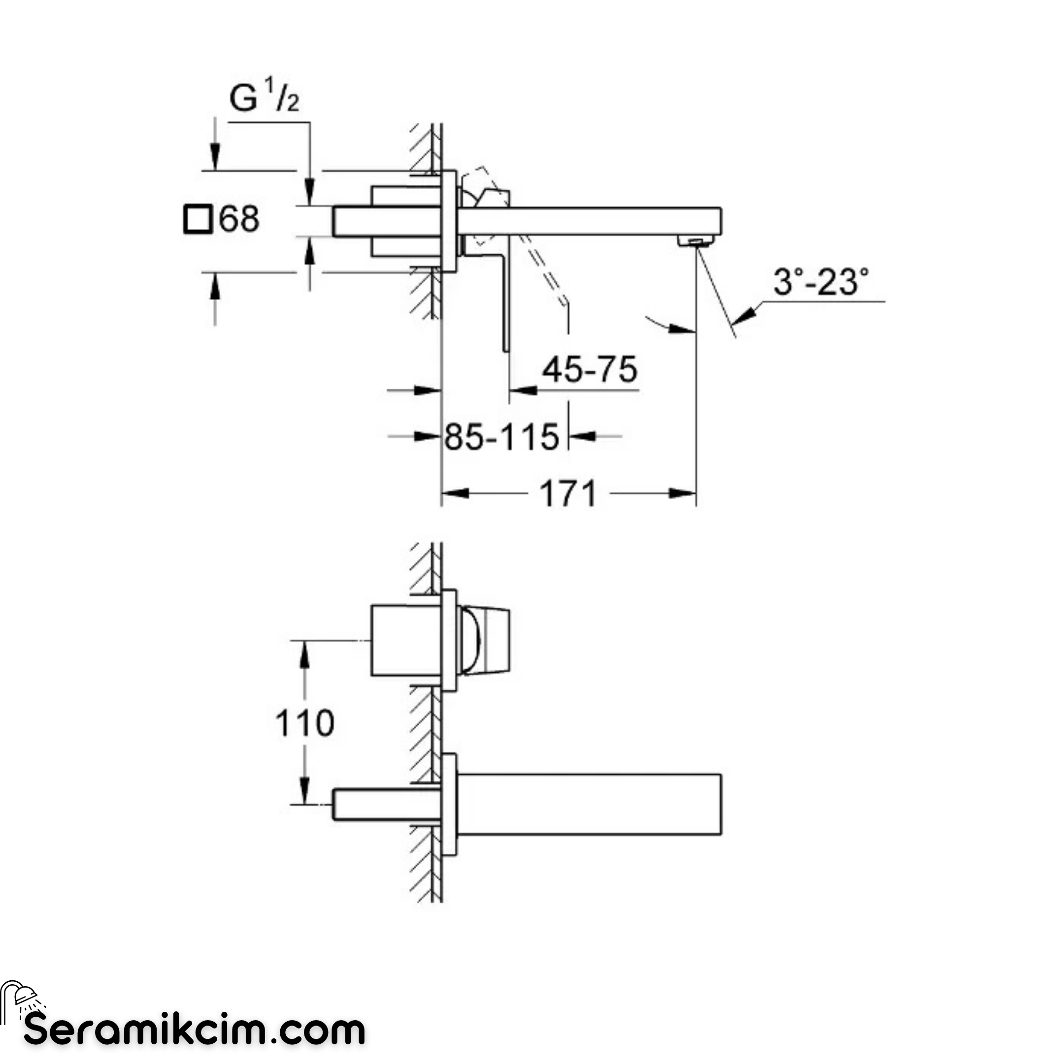 Grohe Eurocube 2 delikli lavabo bataryası  S-Boyut 19895AL0
