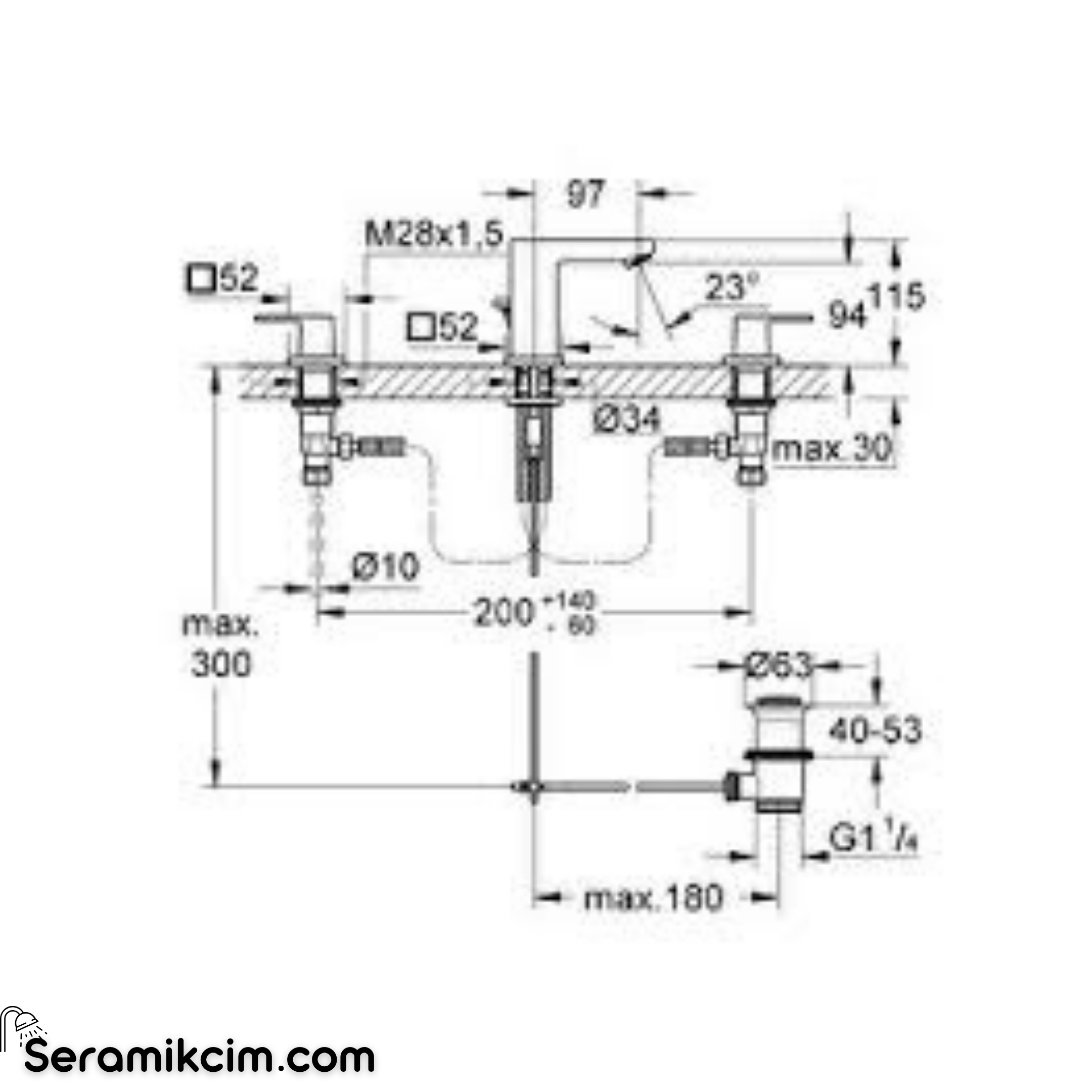 Grohe Eurocube 3 delikli lavabo bataryası 1/2