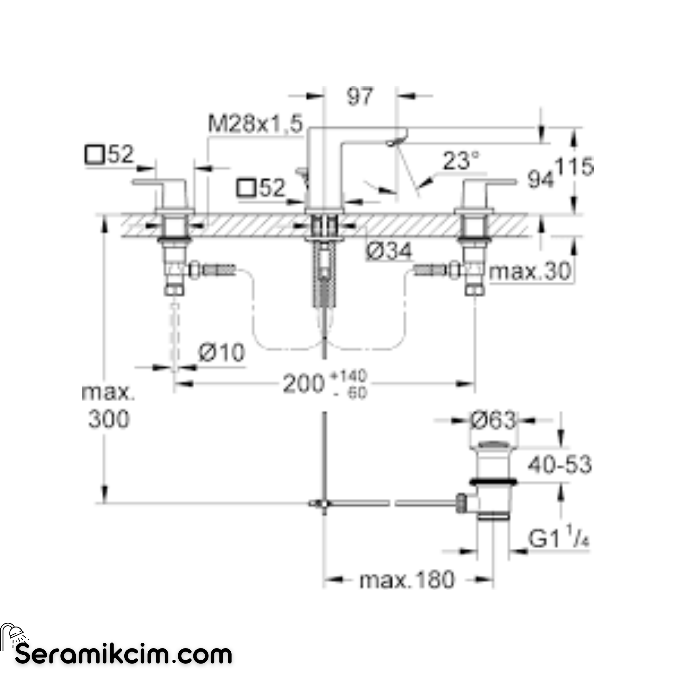 Grohe Eurocube 3 delikli lavabo bataryası 1/2