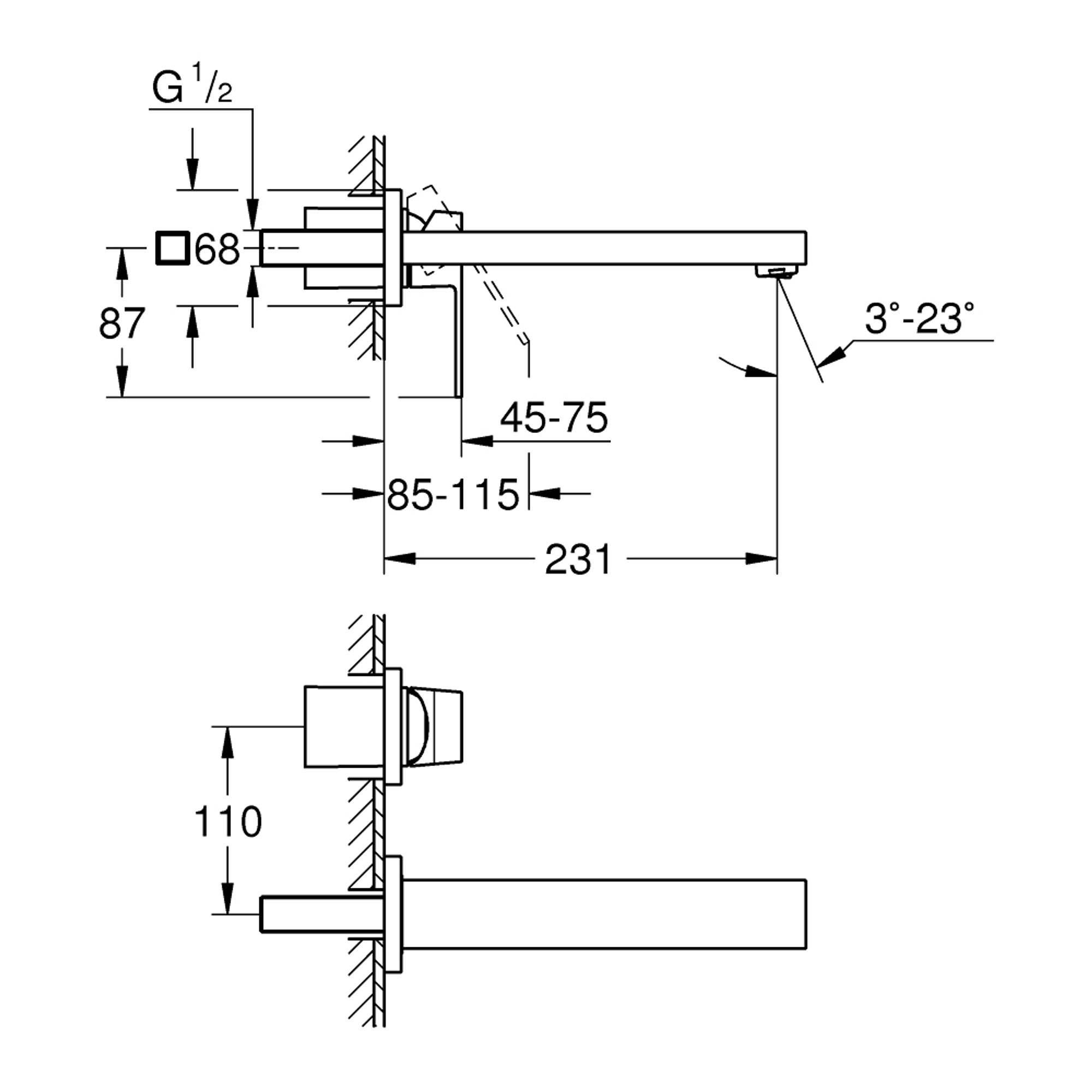 Grohe Eurocube Ankastre 2 Delikli Lavabo Bataryası M Boy Paslanmaz Çelik 23447DC0