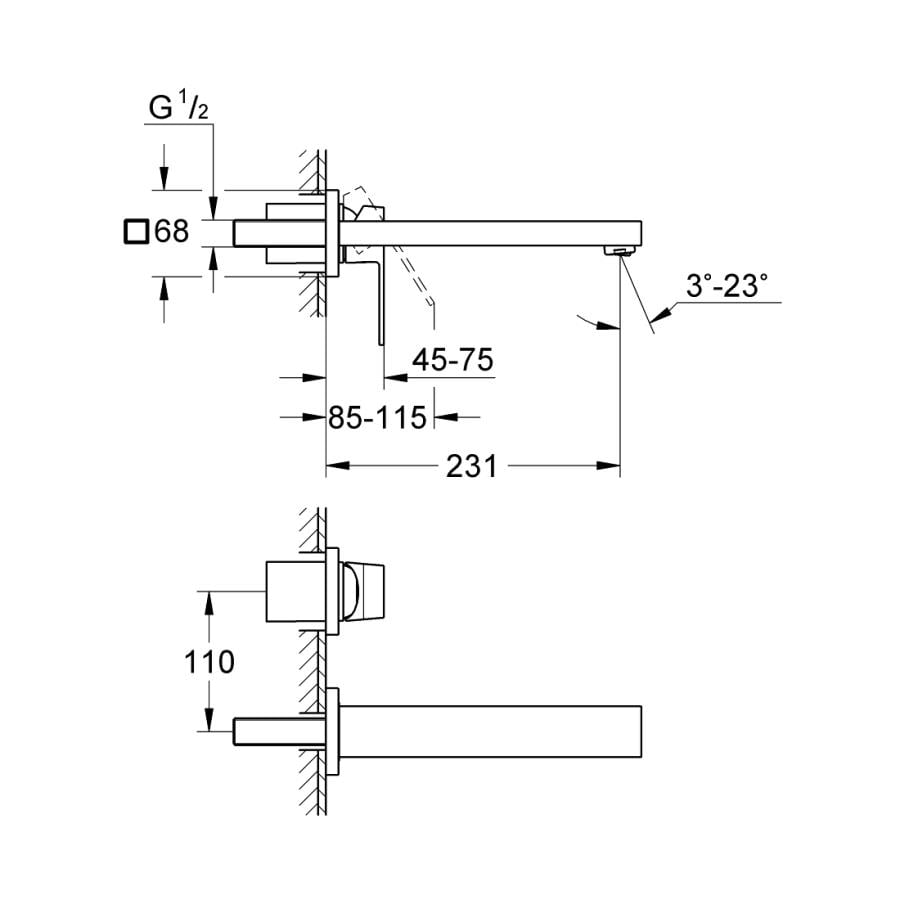 Grohe Eurocube Ankastre Lavabo Bataryası (Sıva Üstü Grubu), Fırçalı Sert Grafit 23447AL0