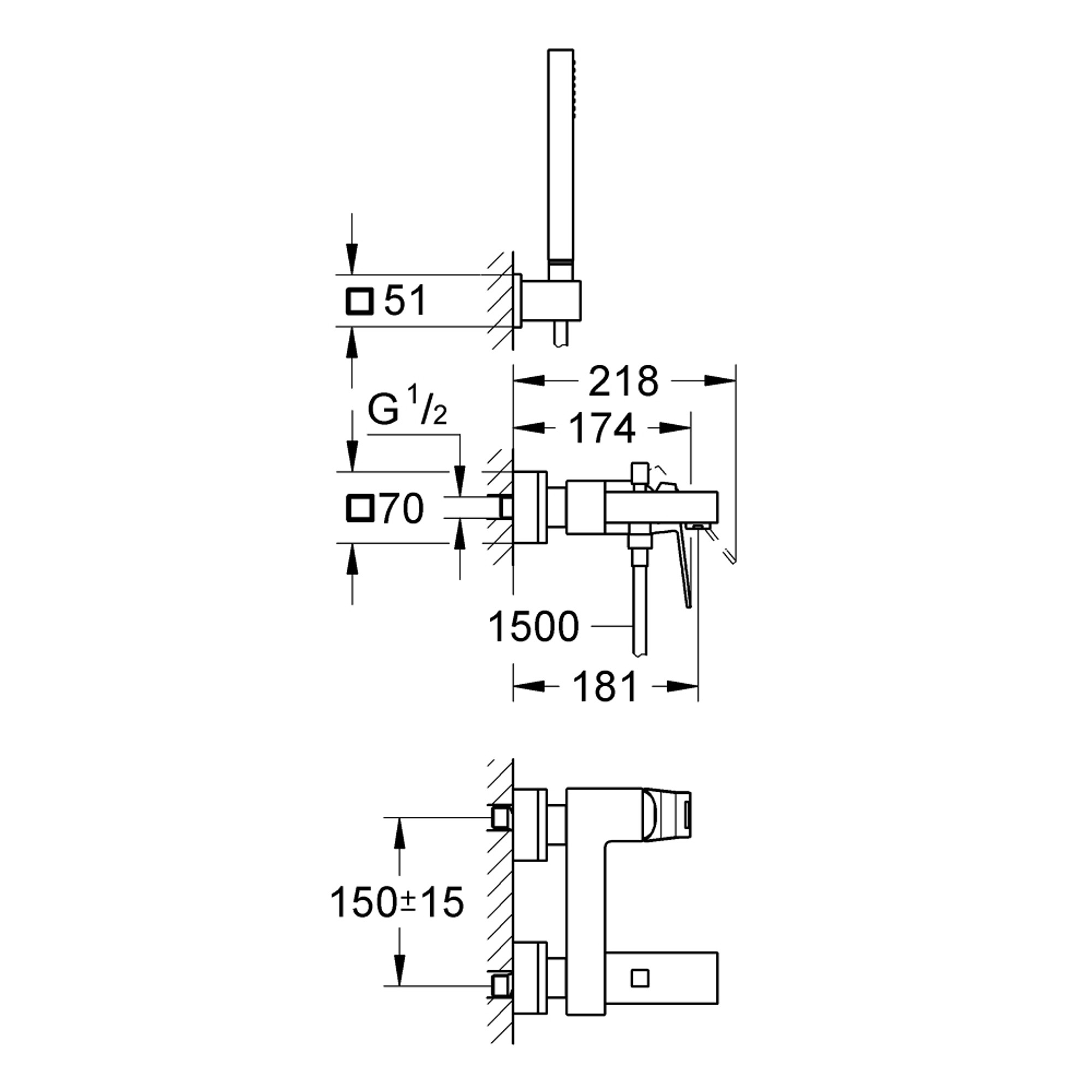 Grohe Eurocube Banyo Bataryası Krom 23141000