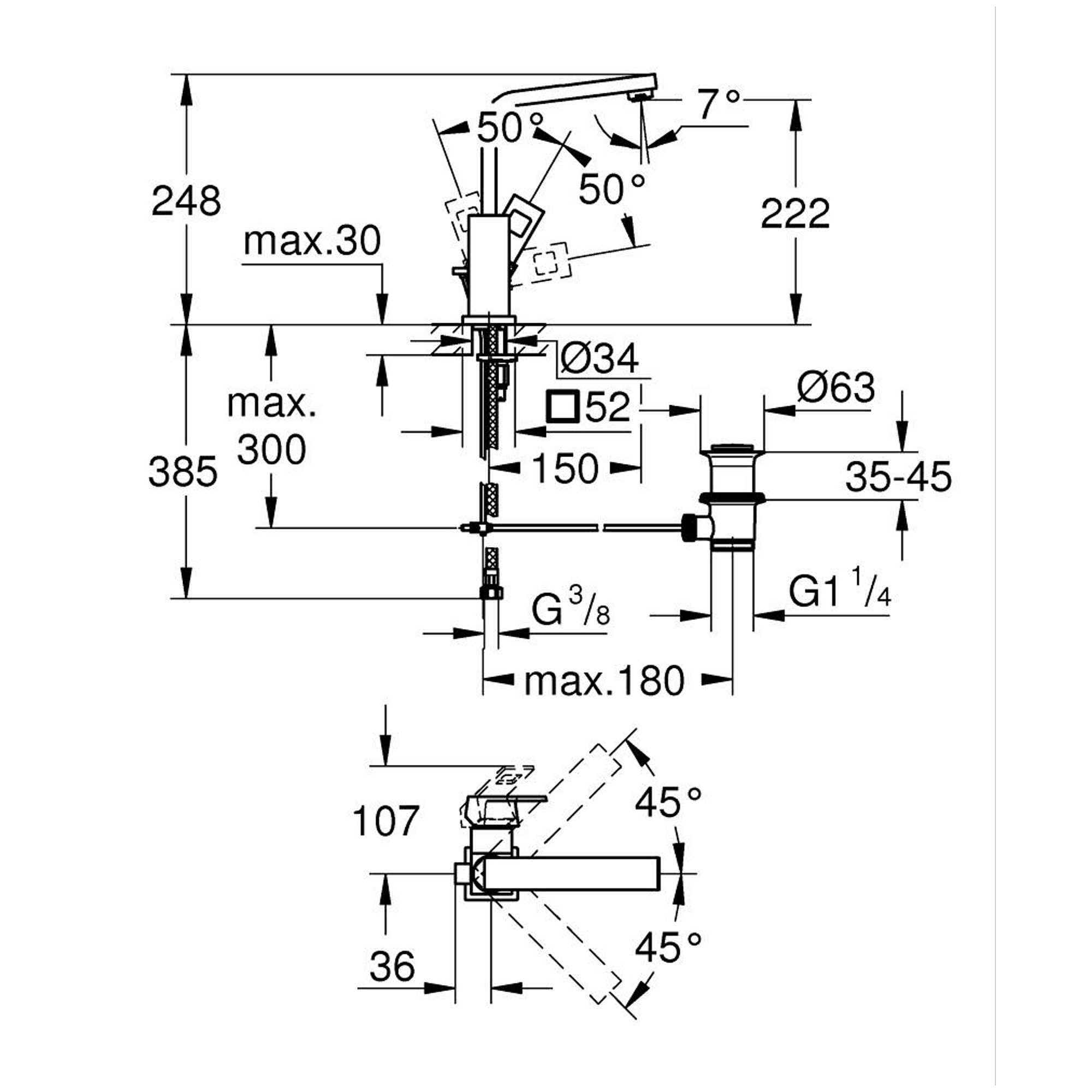 Grohe Eurocube Çanak Lavabo Bataryası (L Boy) Sifon Kumandalı Fırçalı Sert Grafit 23135AL0