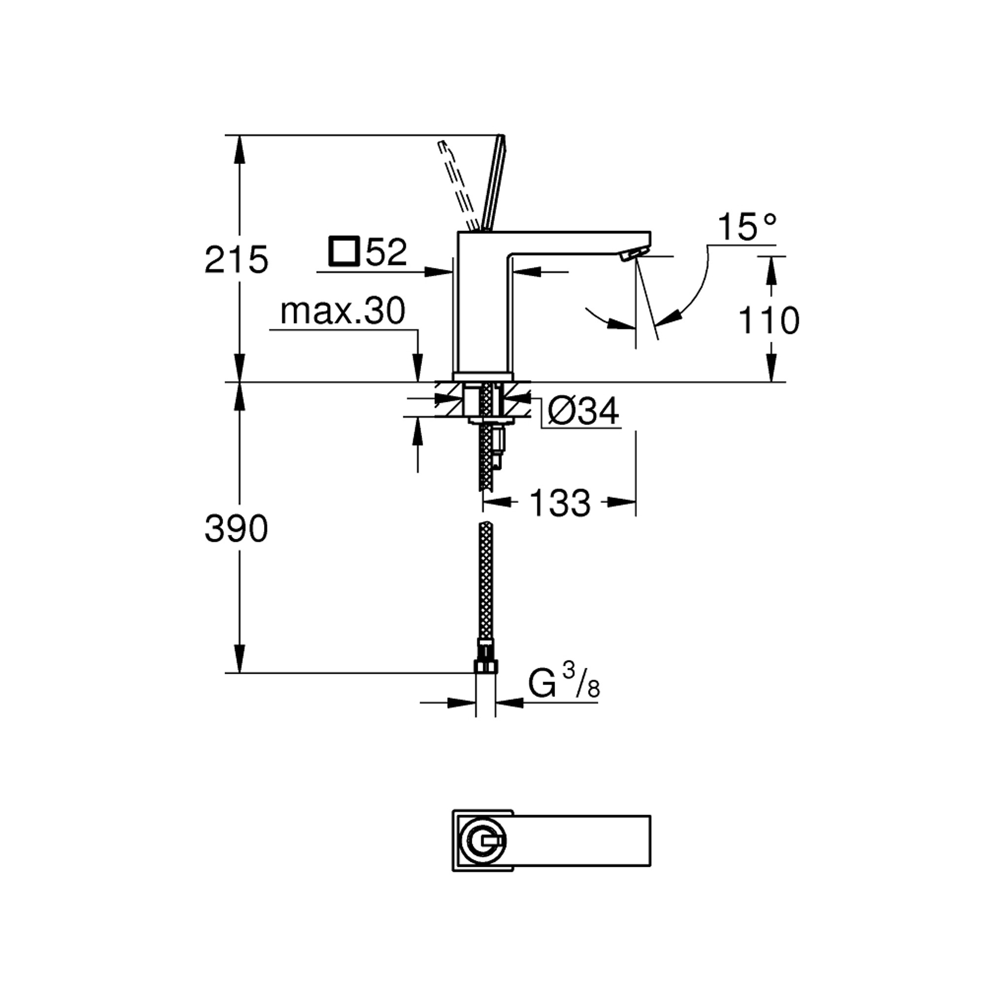 Grohe Eurocube Joy Lavabo Bataryası M Boy Krom 23658000