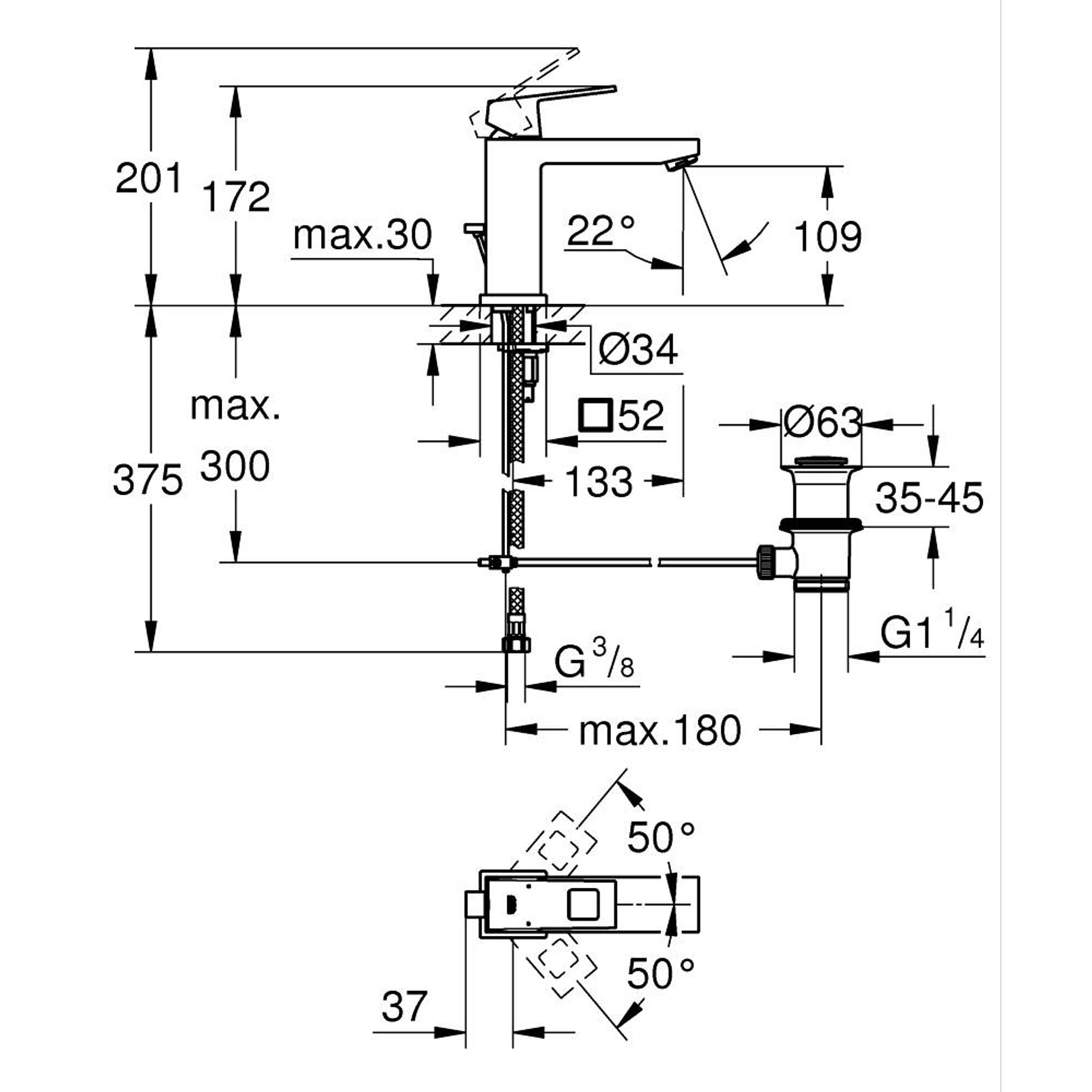 Grohe Eurocube Lavabo Bataryası M Boy Fırçalı Sert Grafit 23445AL0