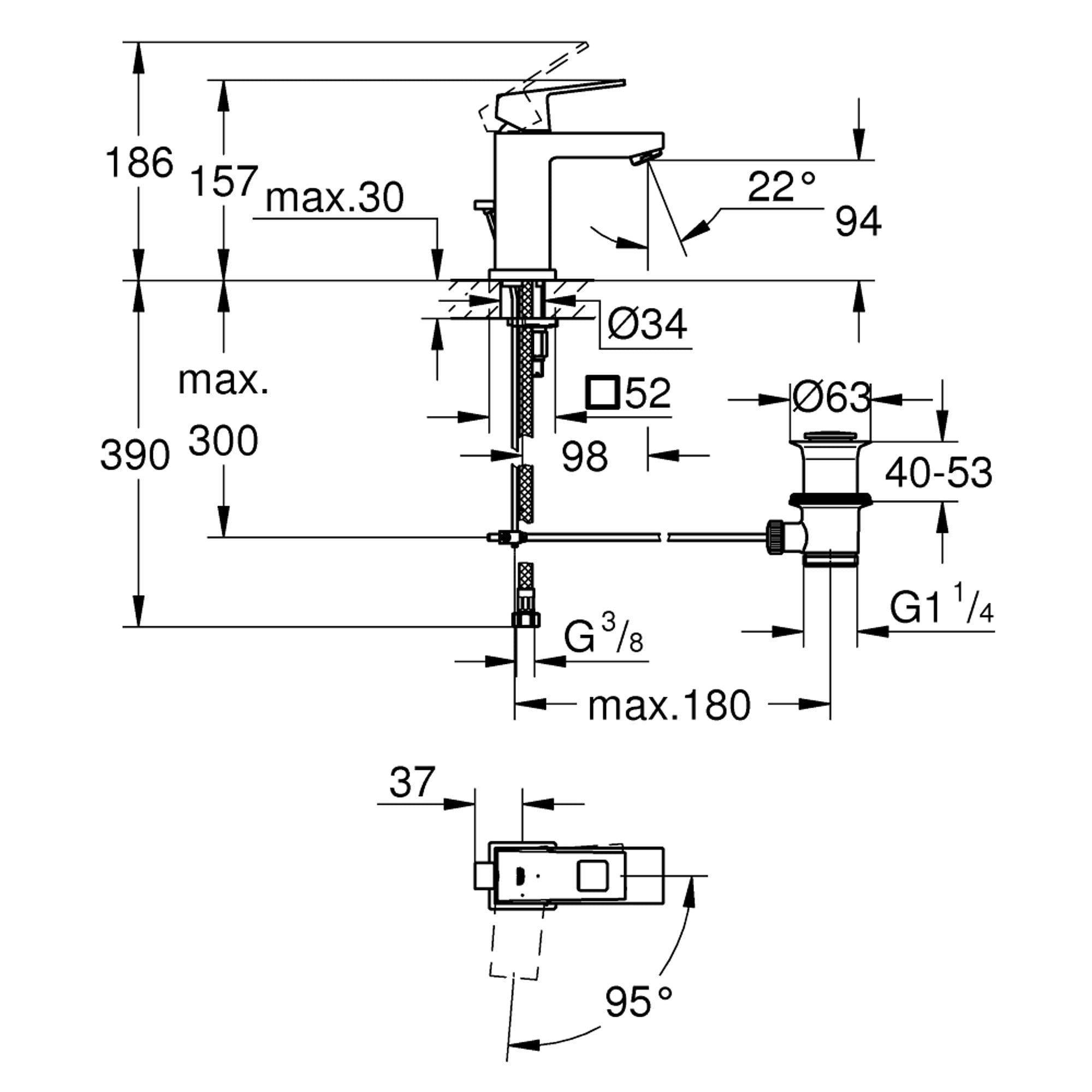 Grohe Eurocube Lavabo Bataryası S Boy Krom 2339000E