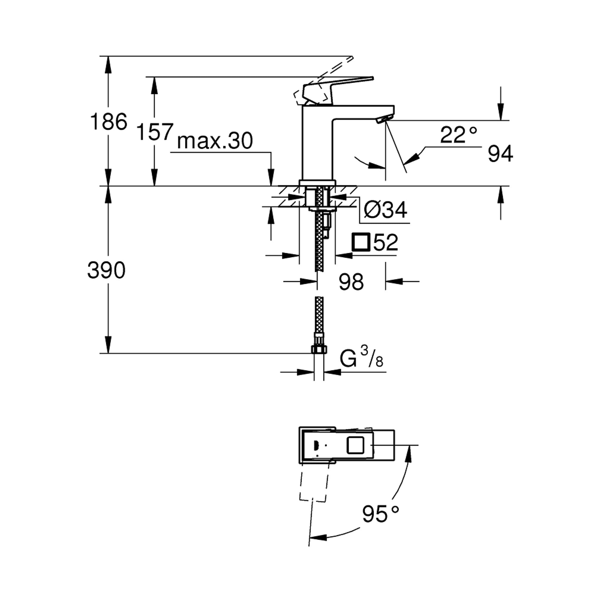 Grohe Eurocube Lavabo Bataryası S Boy Krom 2339200E