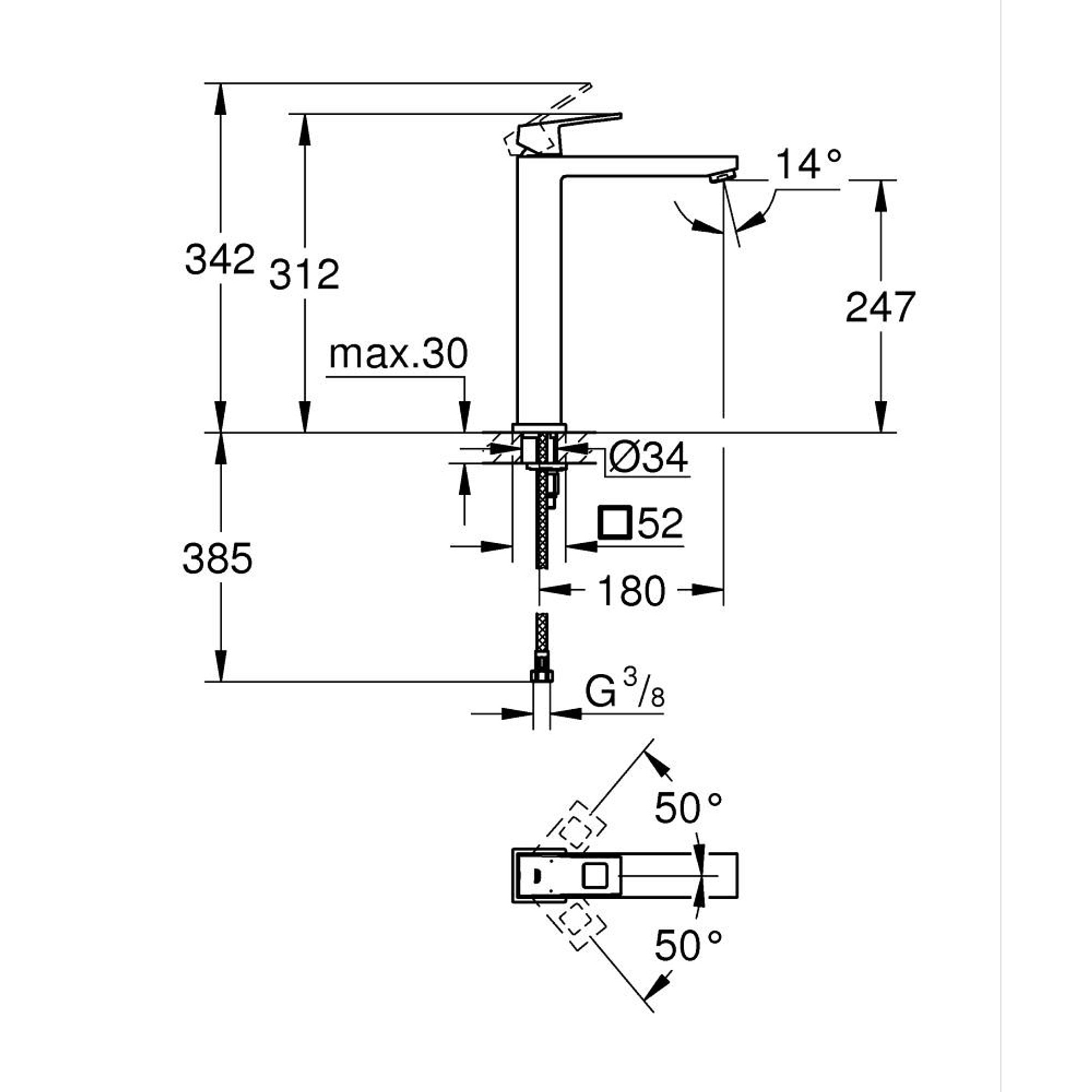 Grohe Eurocube Lavabo Bataryası XL Boy Paslanmaz Çelik 23406DC0
