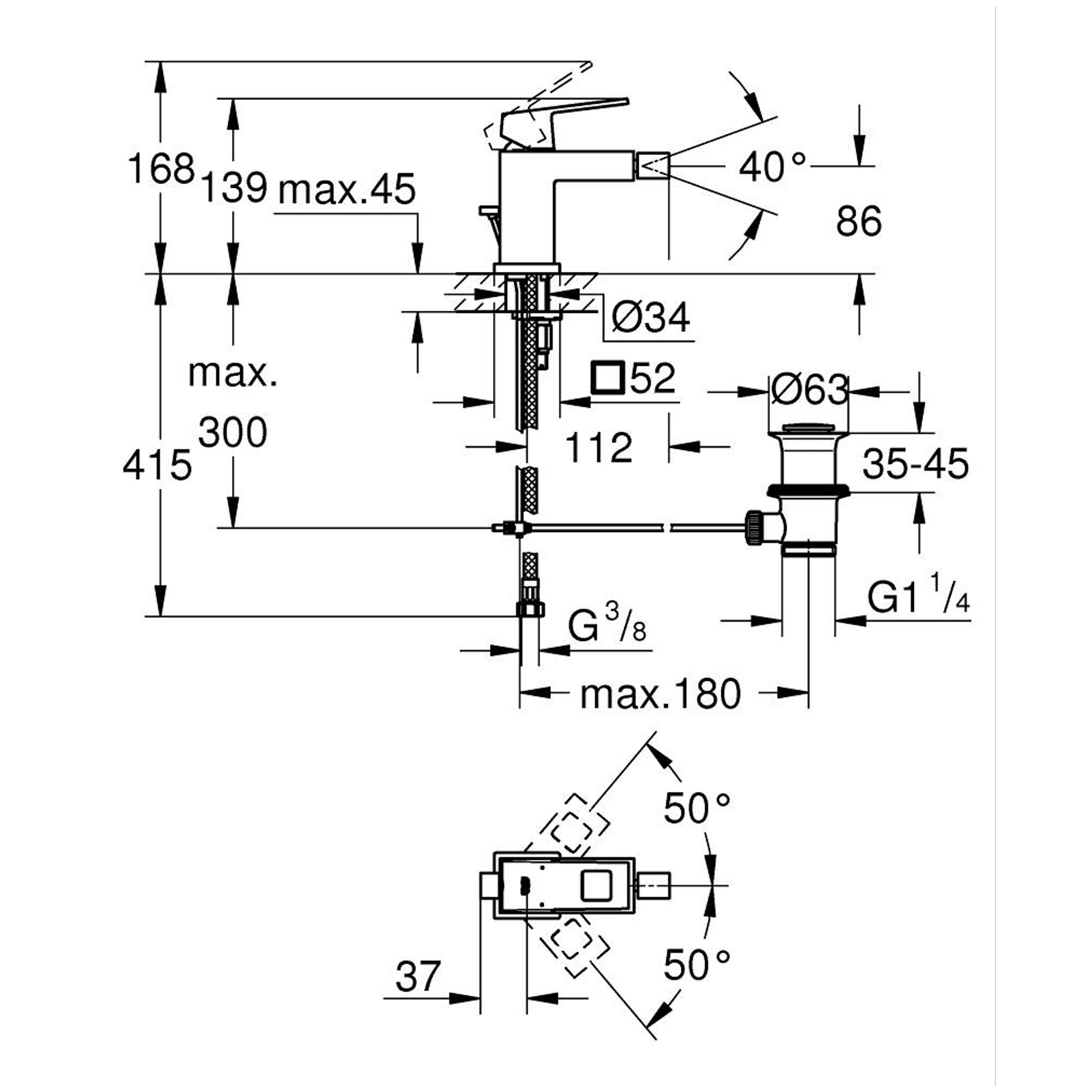Grohe Eurocube Sifon Kumandalı Bide Bataryası (S Boy) Fırçalı Sert Grafit 23138AL0
