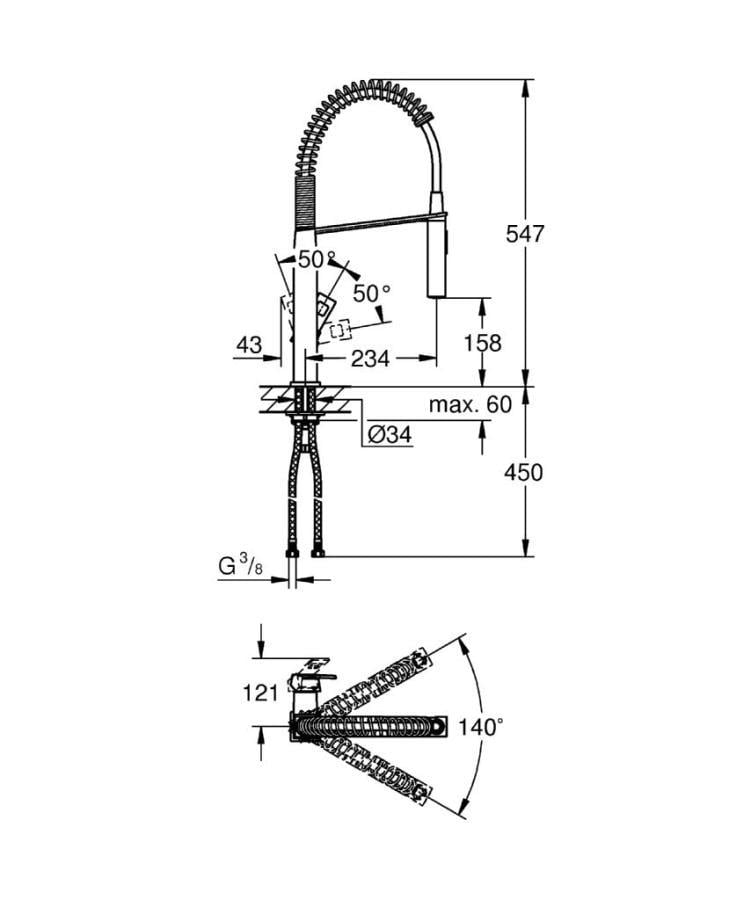 Grohe Eurocube Spiralli Eviye Bataryası - 31395000