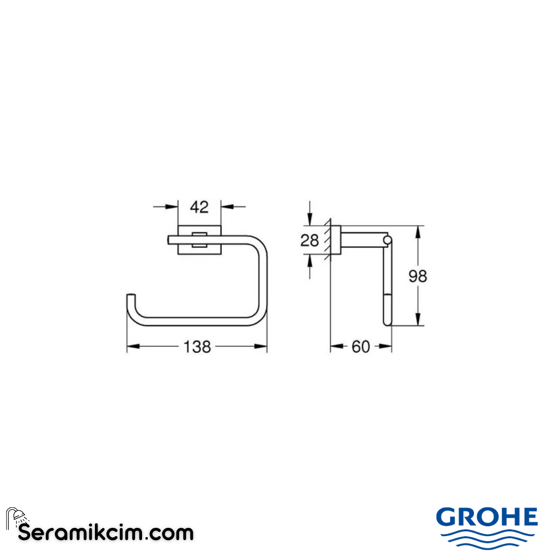 Grohe Eurocube Tuvalet Kağıtlığı Kapaksız, Fırçalı Sert Grafit 40507AL1