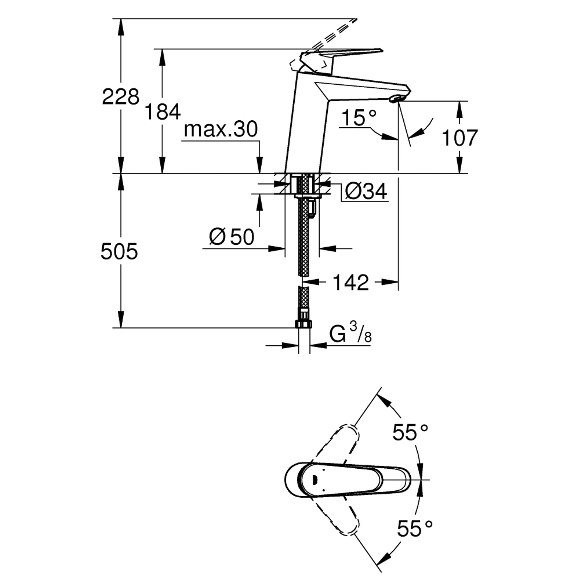 Grohe Eurodisc Cosmopolitan Lavabo Bataryası M Boy Krom 23449002