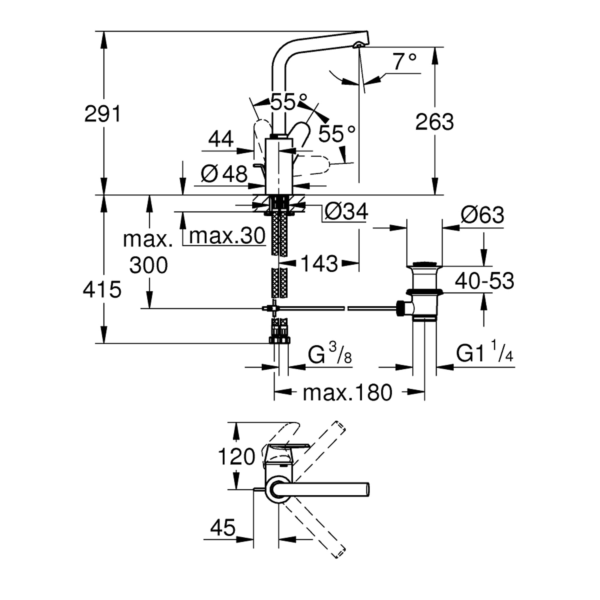 Grohe Eurodisc Cosmopolitan Lavabo Bataryası L Boy Krom 23054003