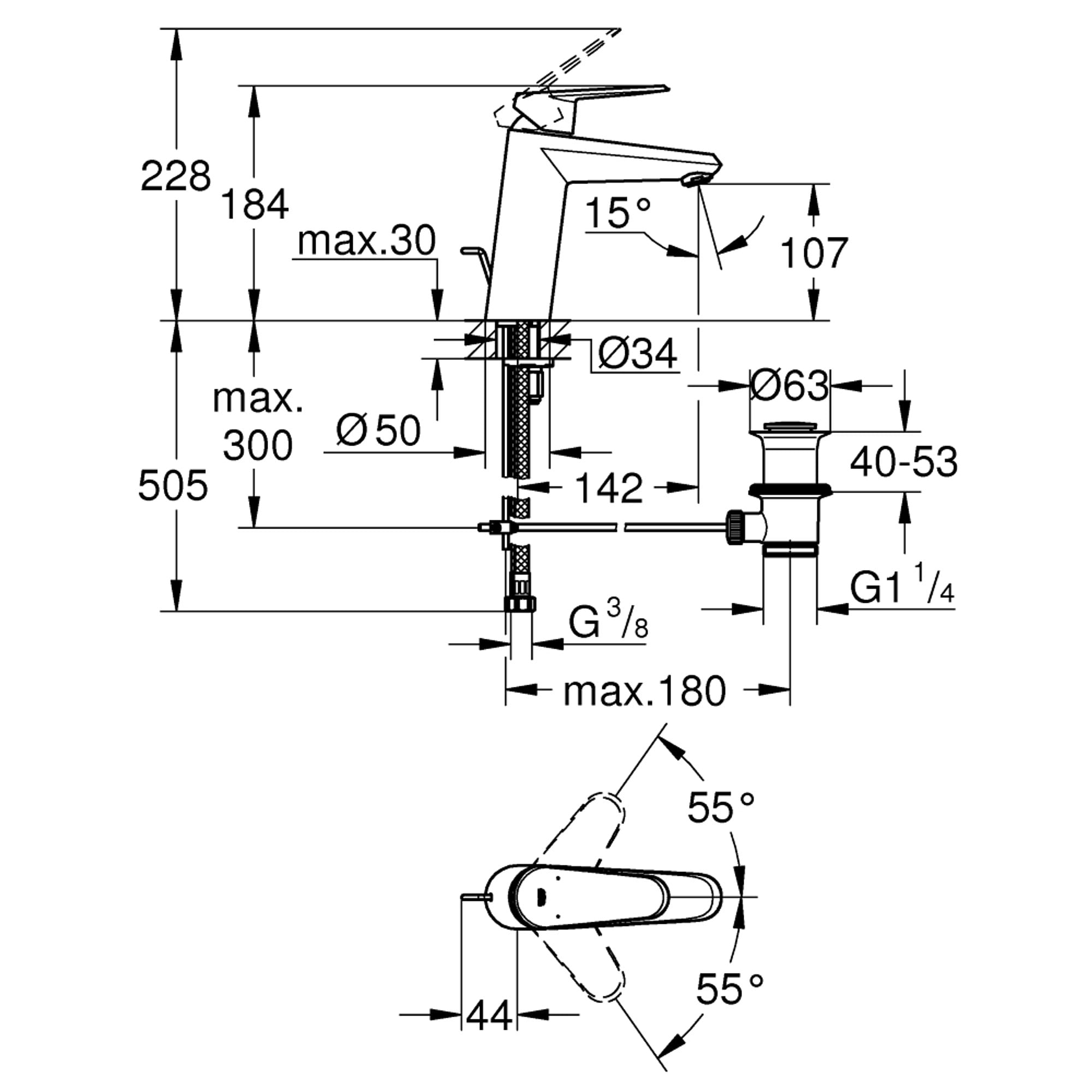 Grohe Eurodisc Cosmopolitan Lavabo Bataryası M Boy Krom 23448002