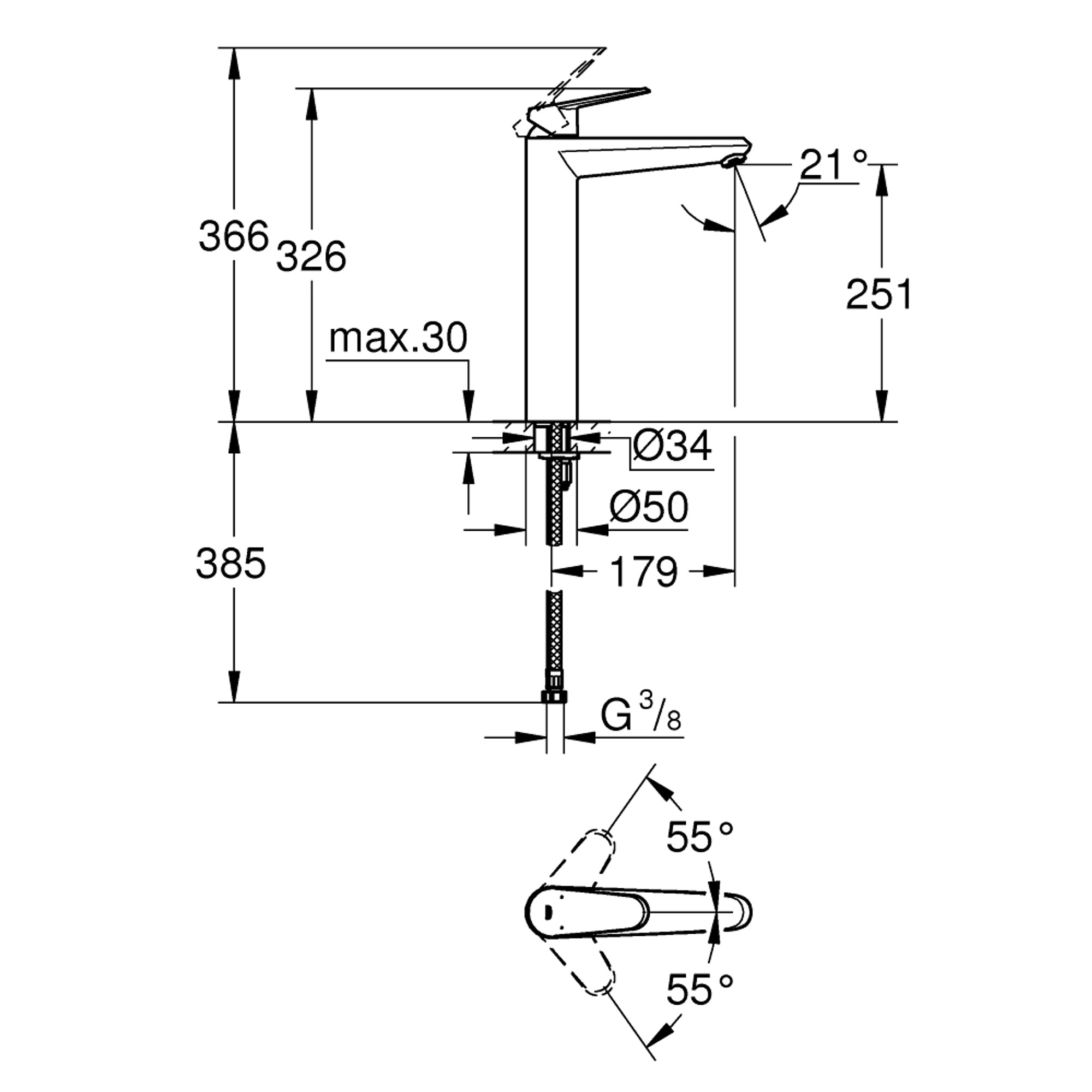 Grohe Eurodisc Cosmopolitan Lavabo Bataryası XL Boy Krom 23432000