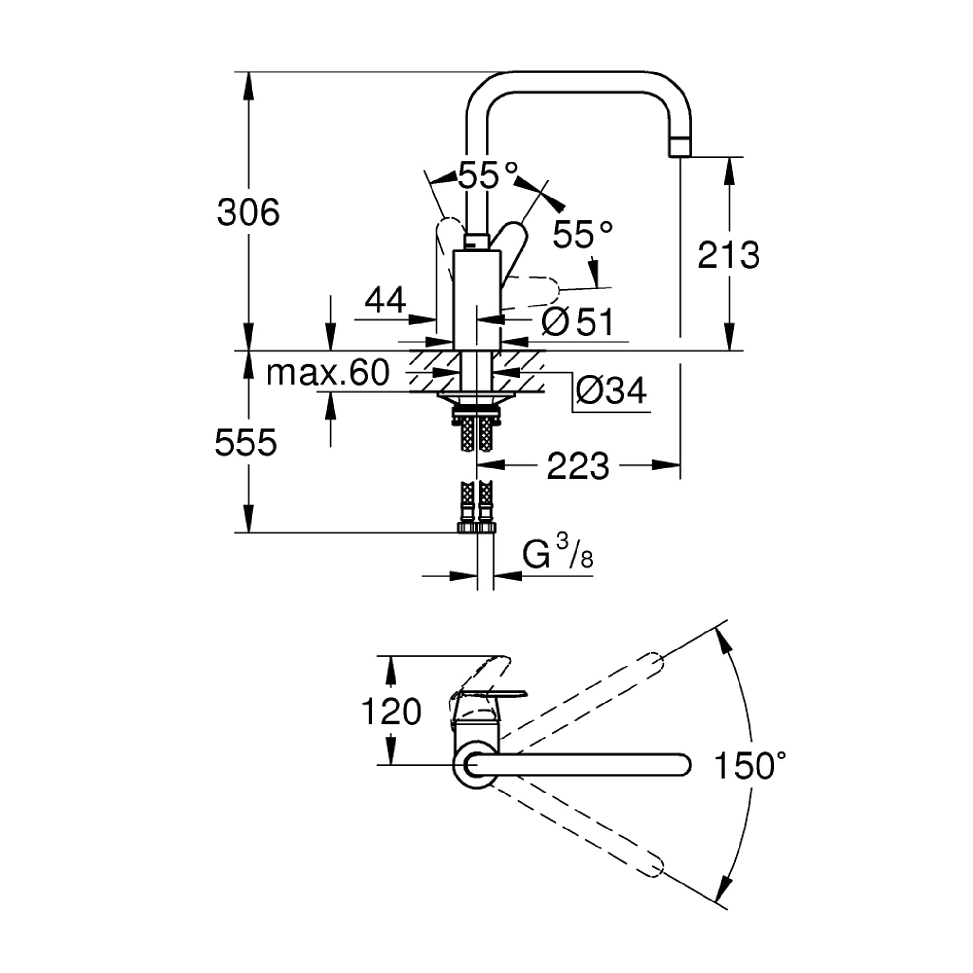 Grohe Eurodisc Cosmopolitan Mutfak Bataryası Krom 32259003