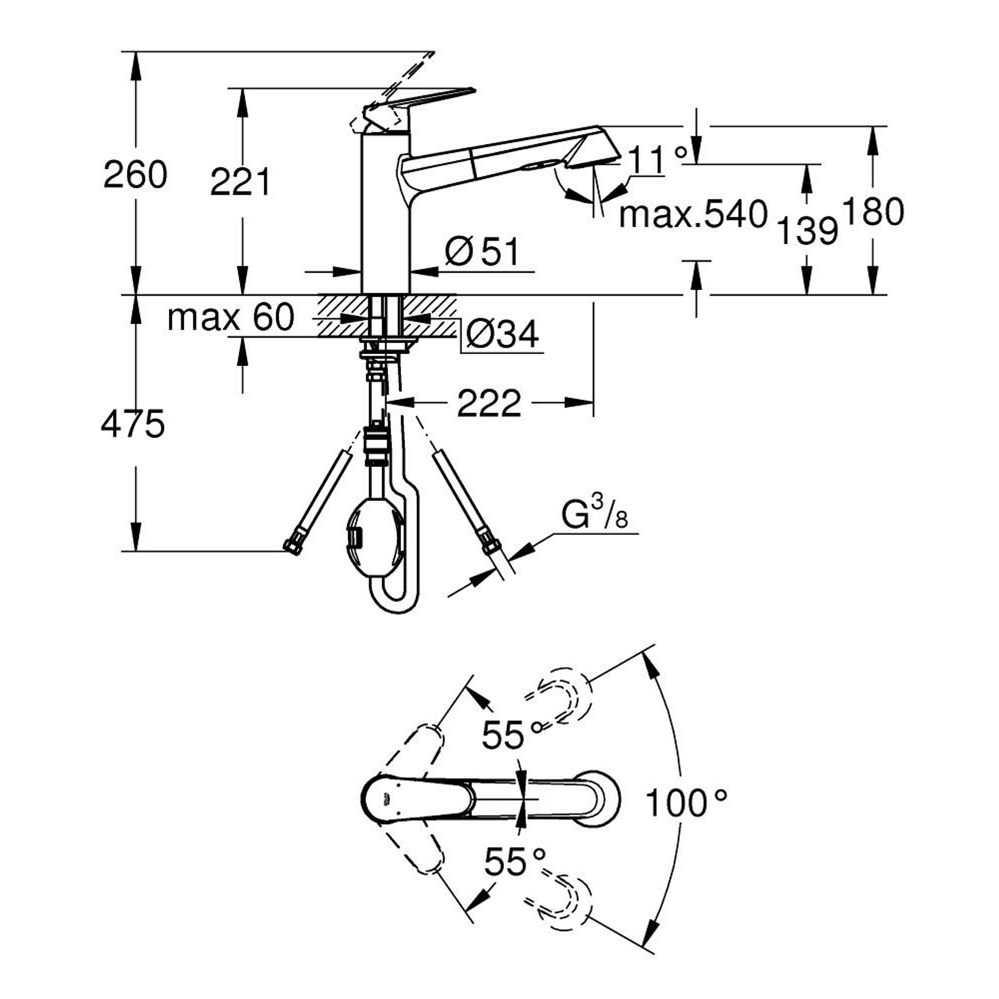 Grohe Eurodisc Cosmopolitan Mutfak Bataryası Krom 32257002