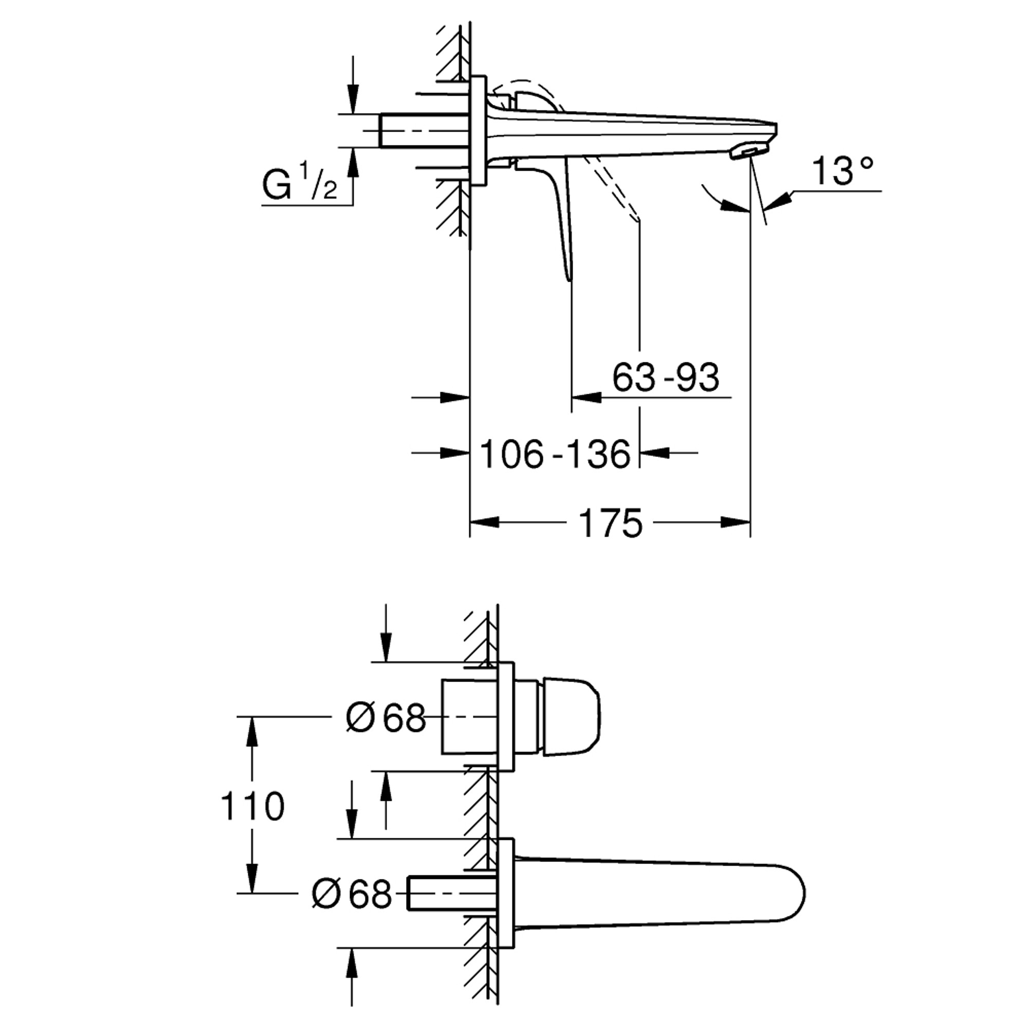 Grohe Euroeco 2 Delikli Ankastre Lavabo Bataryası (Sıva Üstü Grubu) Krom 24274001