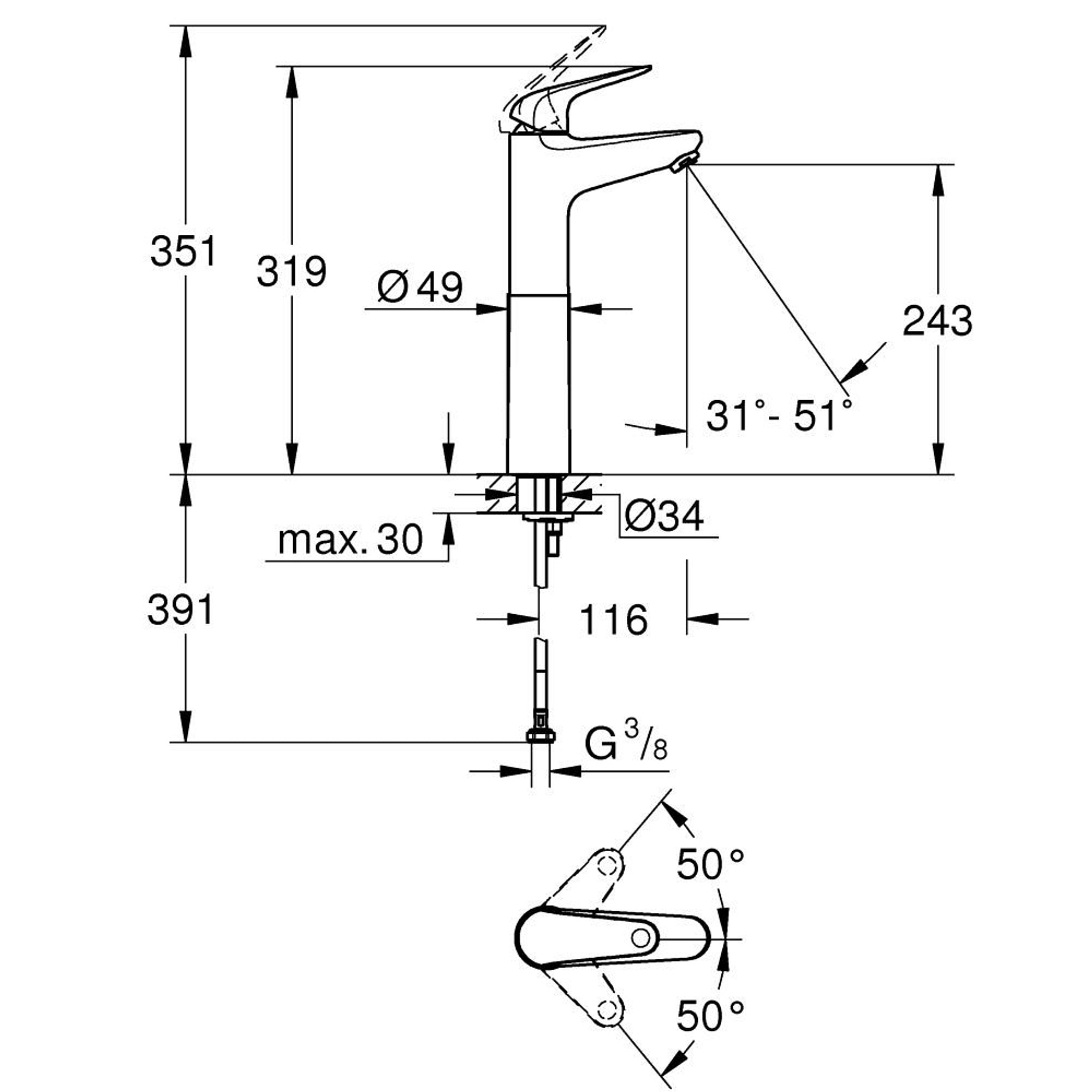 Grohe Euroeco Çanak Lavabo Bataryası (XL Boy) Krom 24273001
